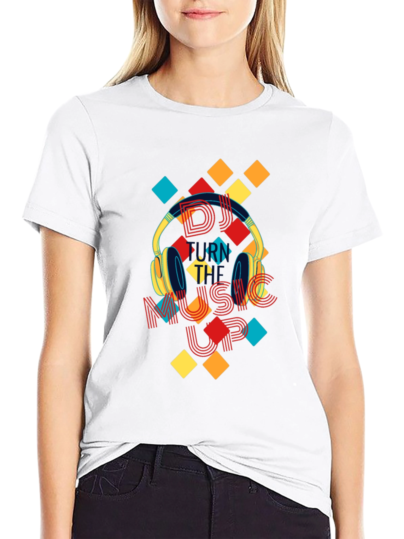 DJ Turn Up Music Graphic Print Black T-Shirt