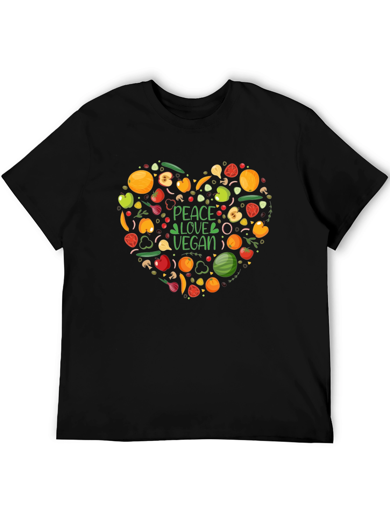 Peace Love Vegan T-Shirt - Heart Veggie Design