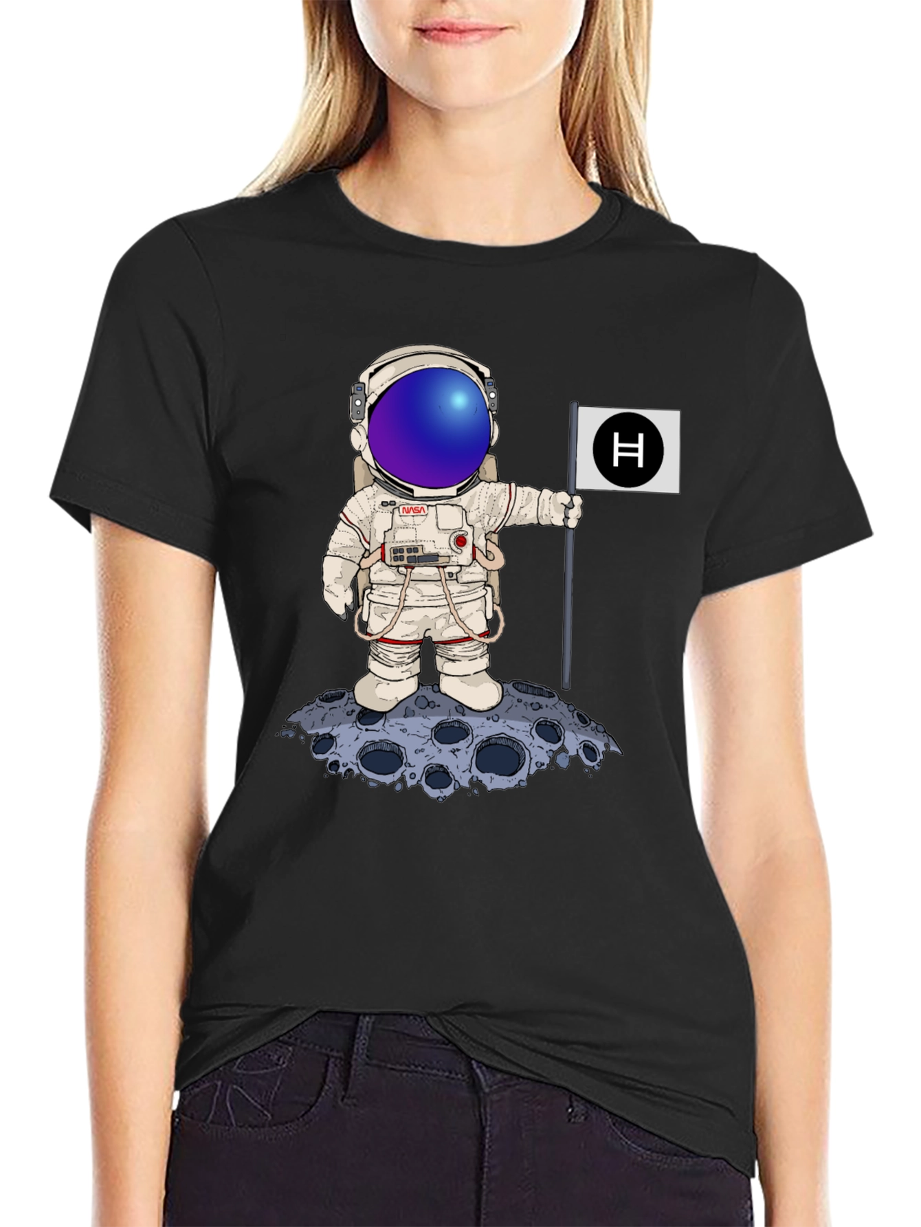 Astronaut Moon Landing Graphic Tee - Black