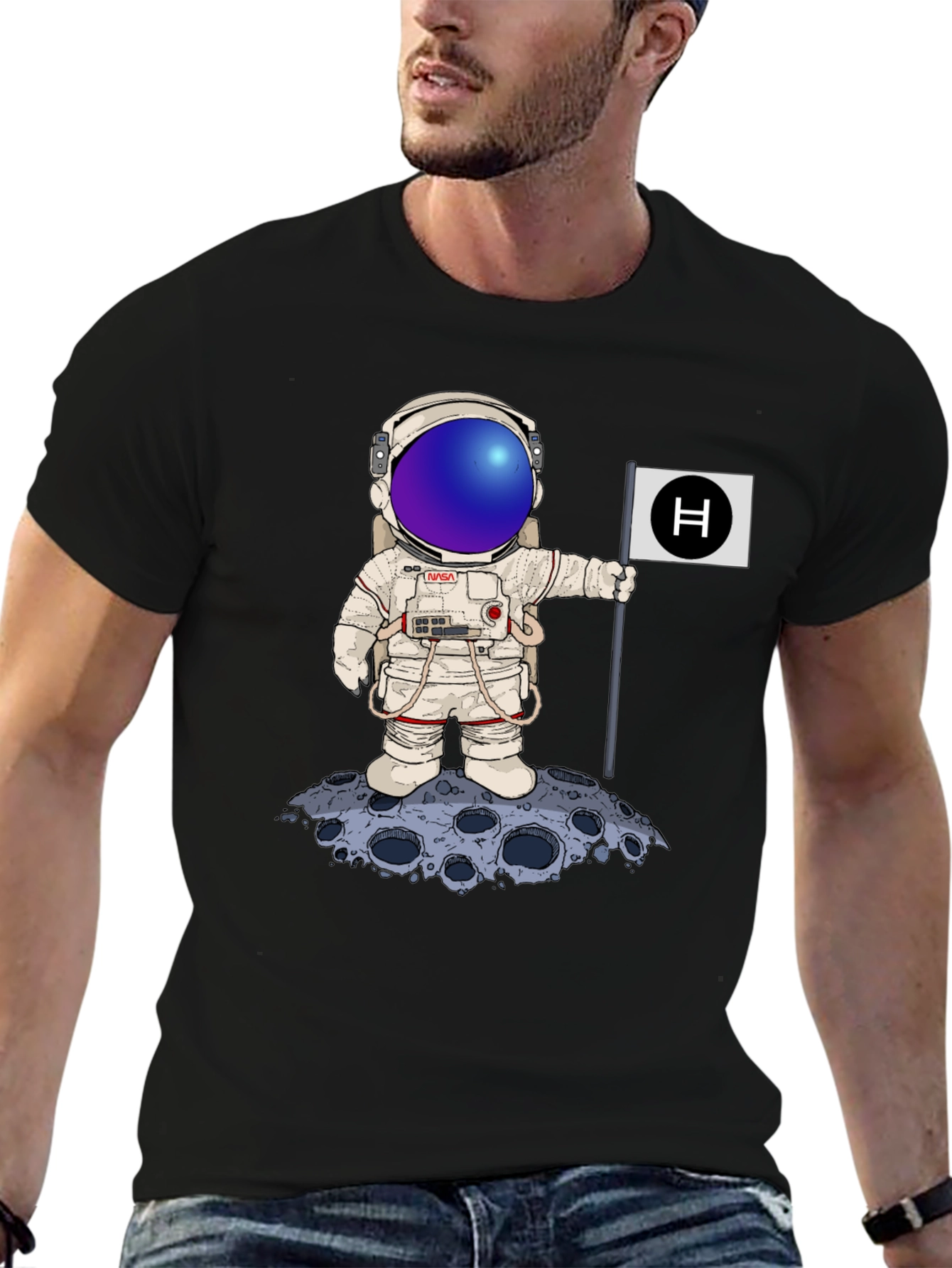 Astronaut Moon Landing Graphic Tee - Black
