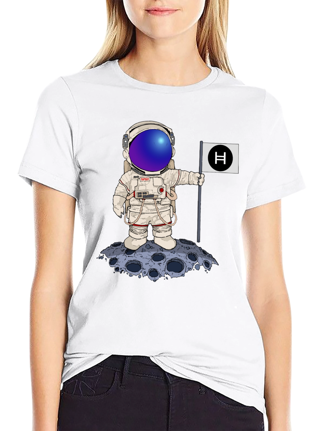 Astronaut Moon Landing Graphic Tee - Black