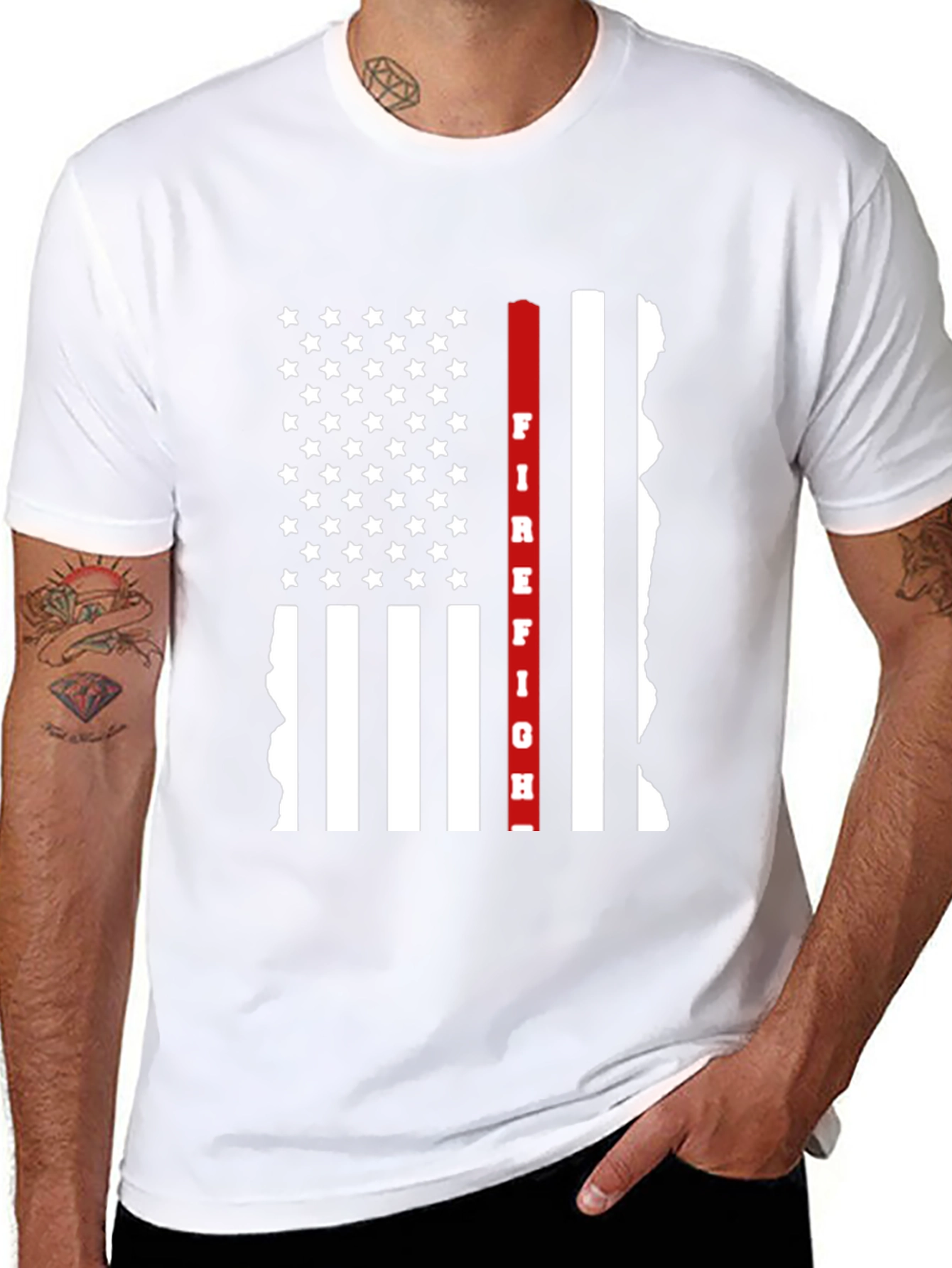 Firefighter Thin Red Line American Flag Graphic T-Shirt