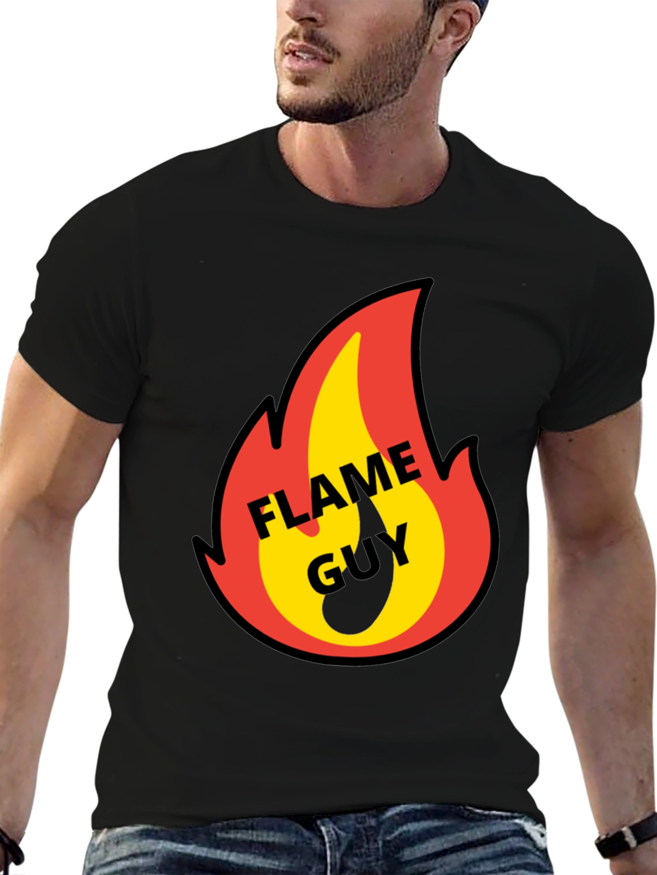 Flame Guy Graphic T-Shirt - Black Cotton Tee