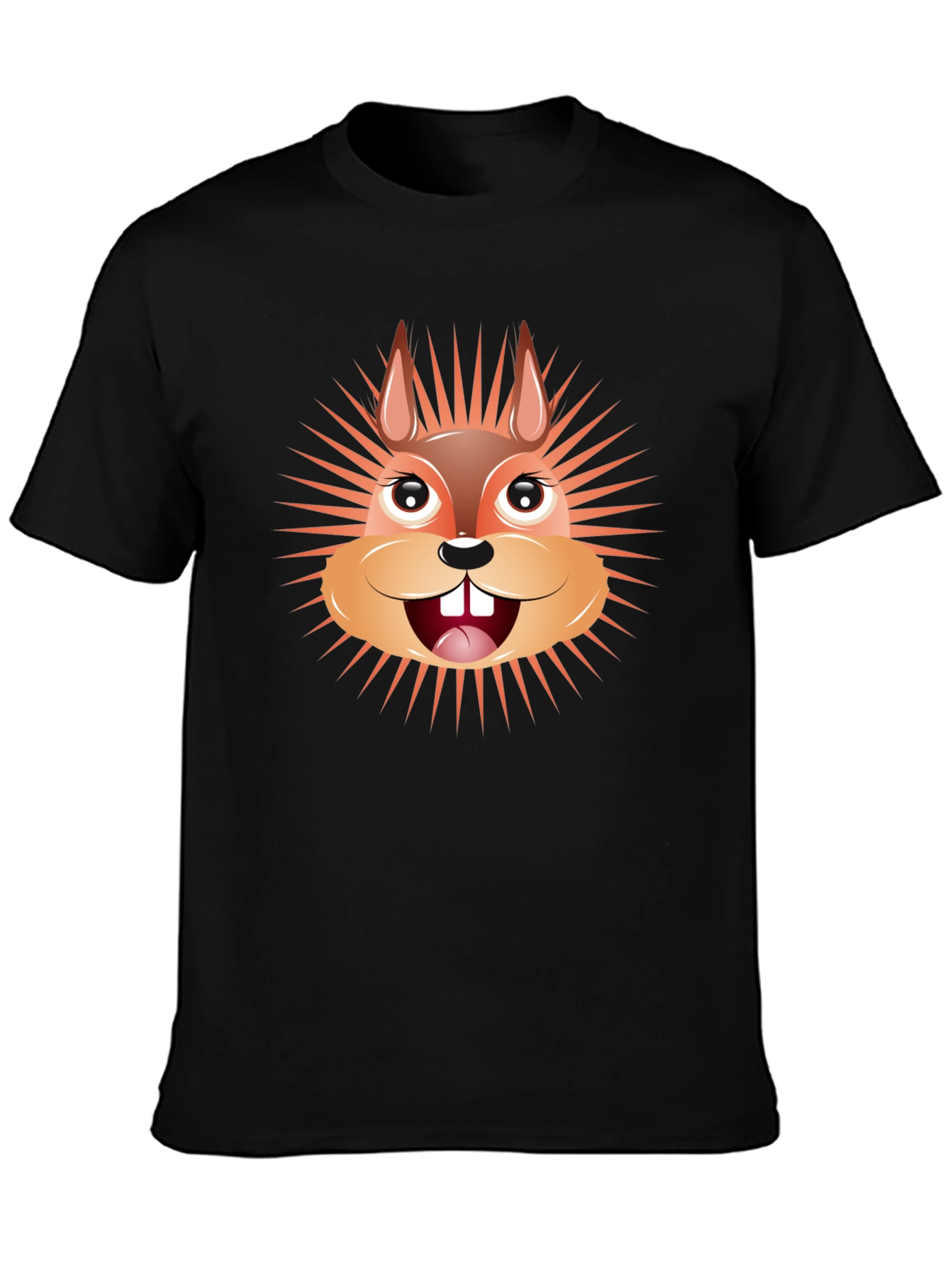 Cartoon Squirrel Graphic Tee - Black Cotton T-Shirt