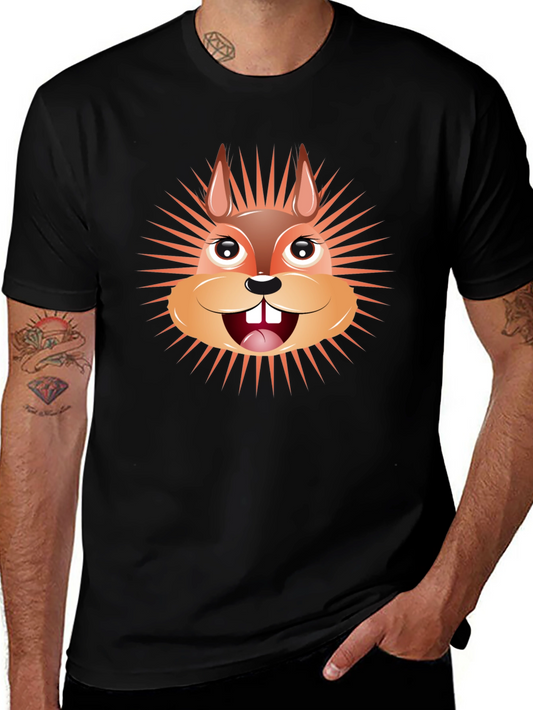 Cartoon Squirrel Graphic Tee - Black Cotton T-Shirt