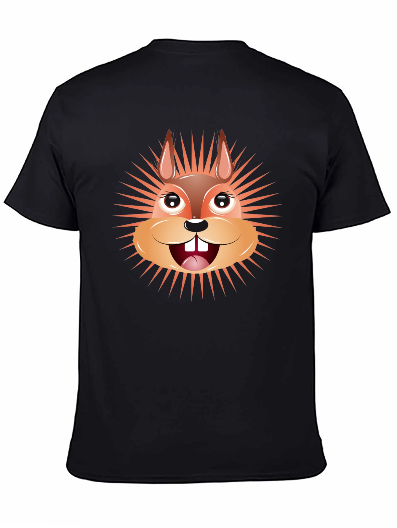 Cartoon Squirrel Graphic Tee - Black Cotton T-Shirt