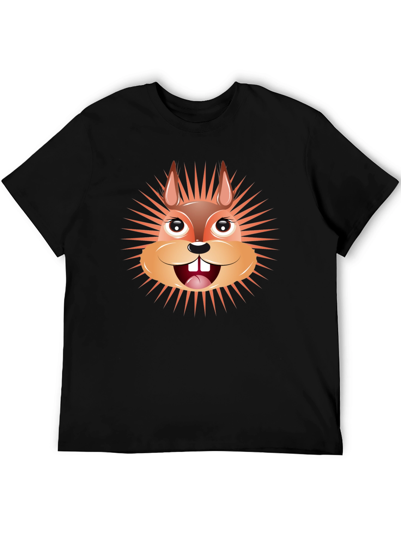 Cartoon Squirrel Graphic Tee - Black Cotton T-Shirt