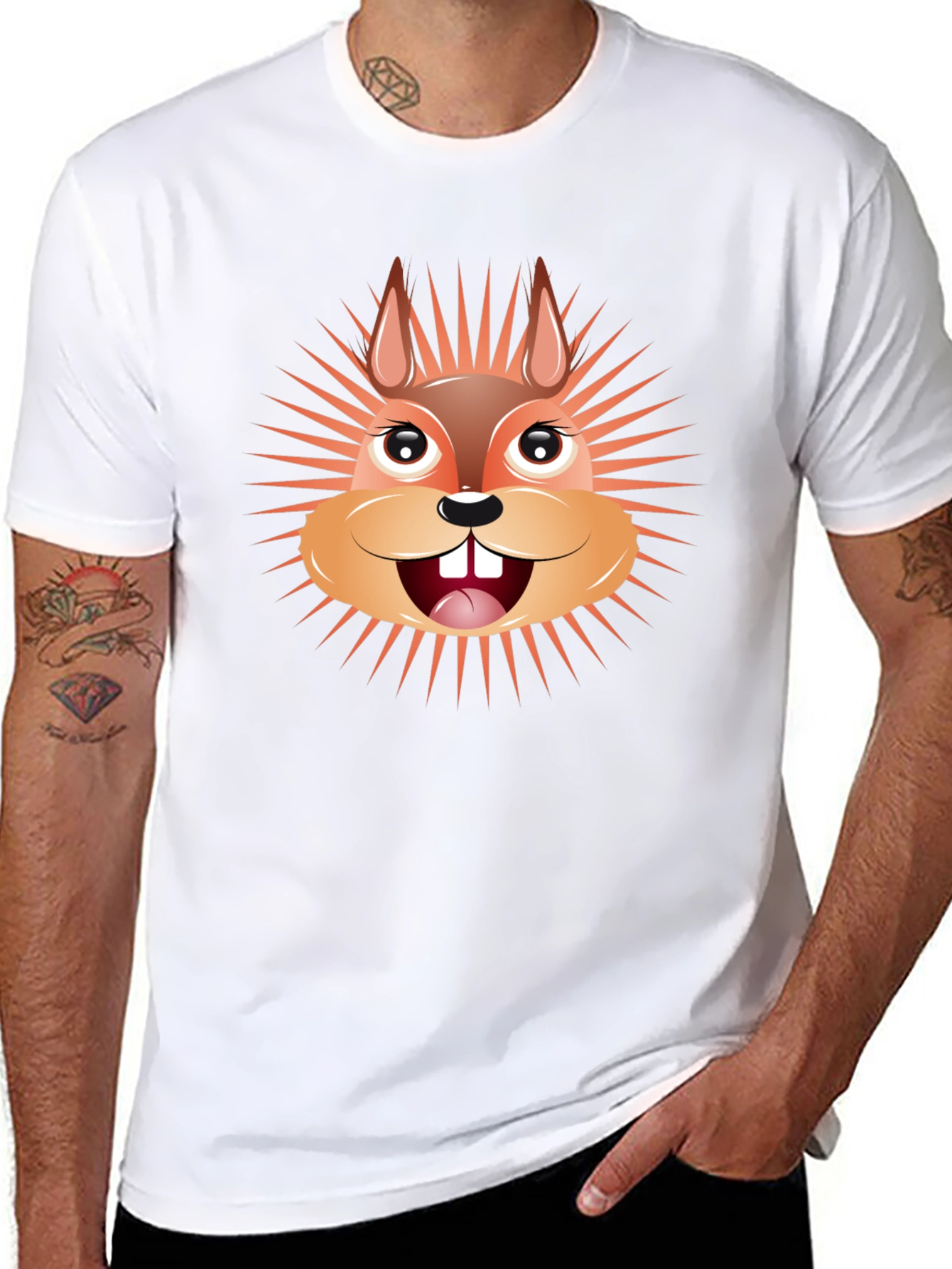 Cartoon Squirrel Graphic Tee - Black Cotton T-Shirt