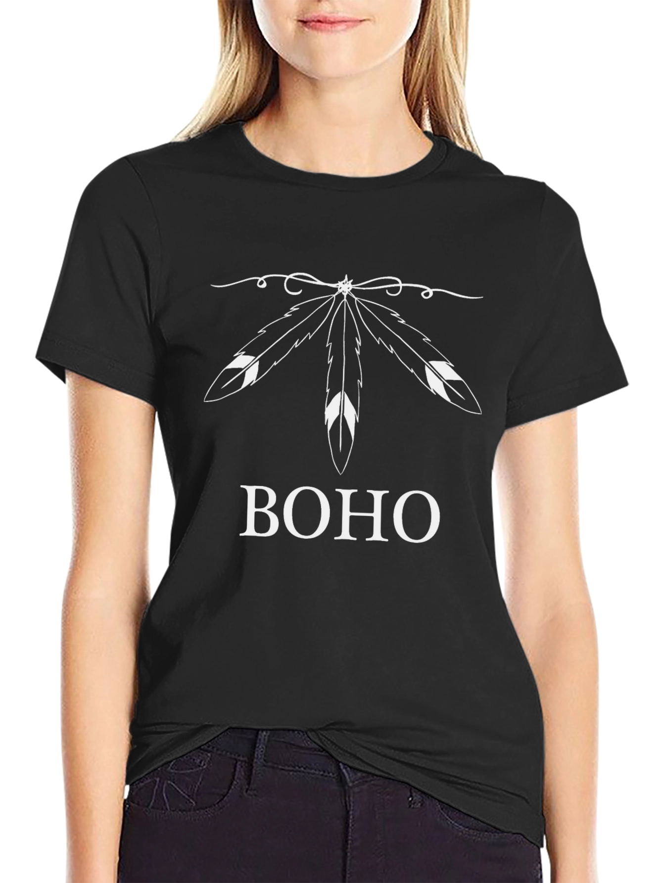 Boho Feather Graphic T-Shirt - Stylish Casual Wear