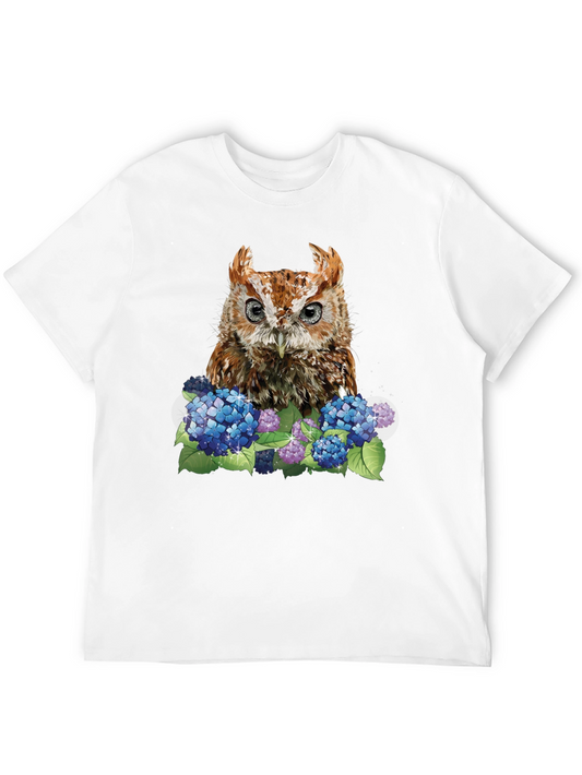 Owl & Hydrangea Graphic Tee - Black T-Shirt