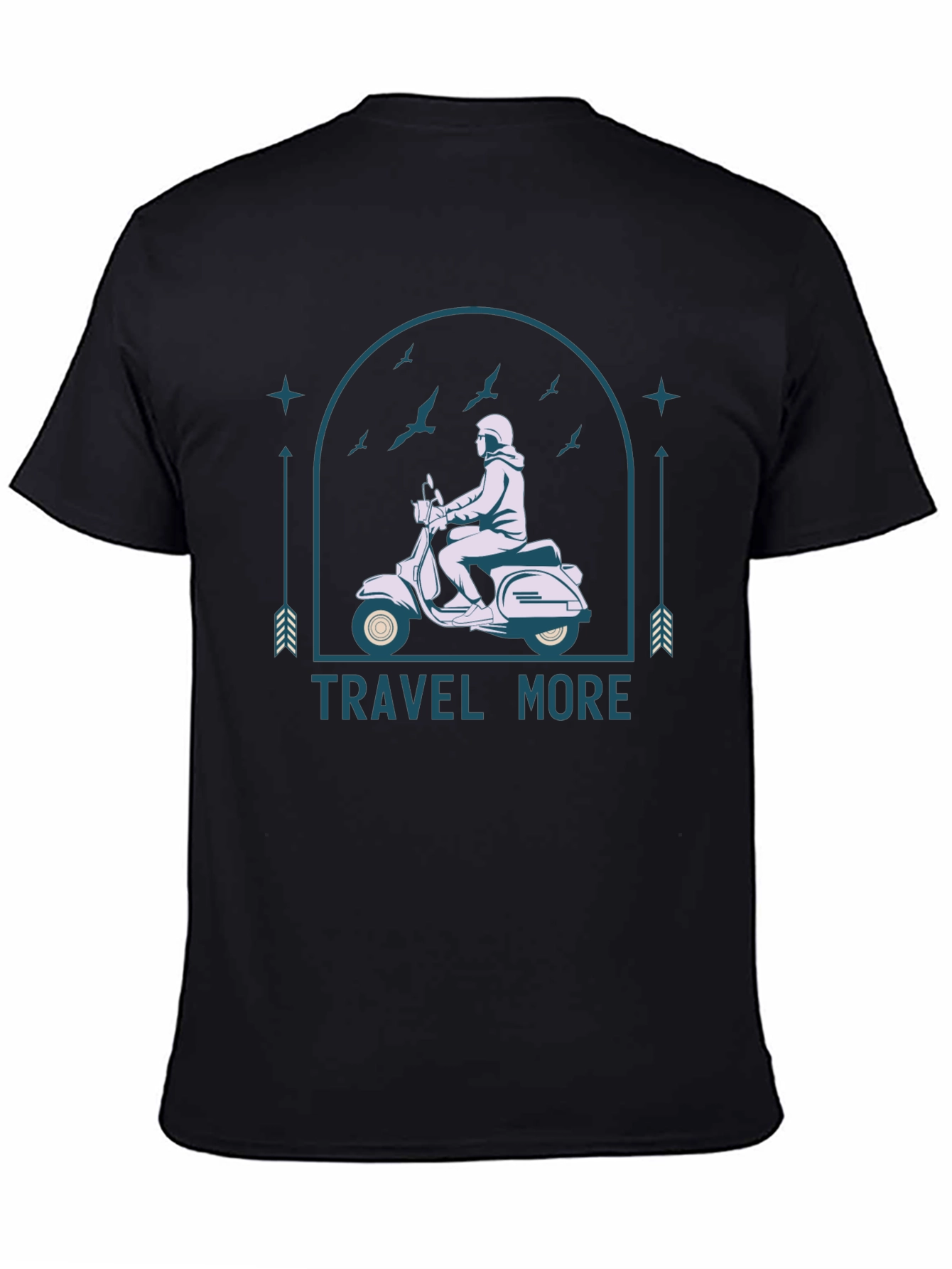 Travel More Black T-Shirt - Scooter Design