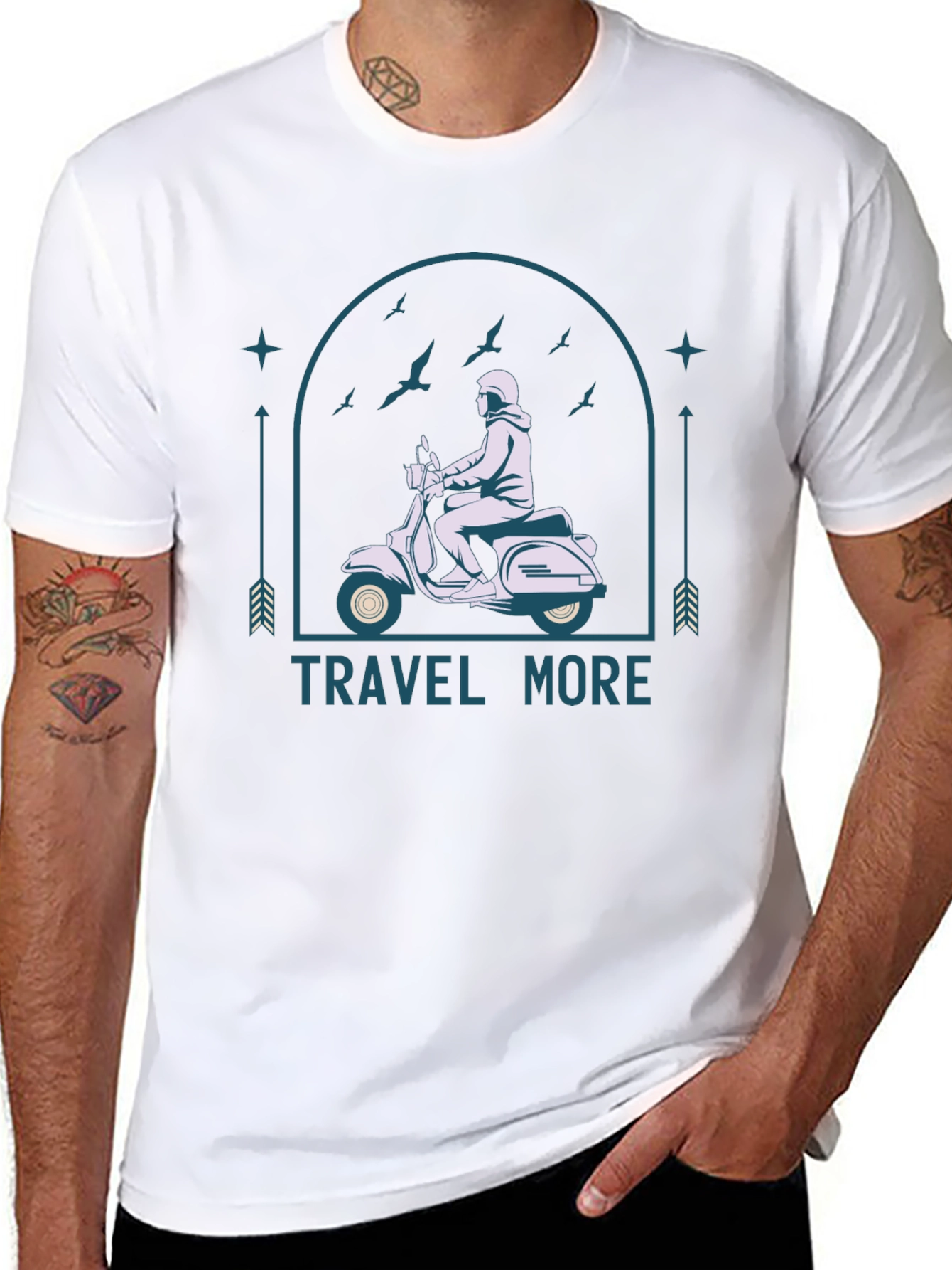 Travel More Black T-Shirt - Scooter Design
