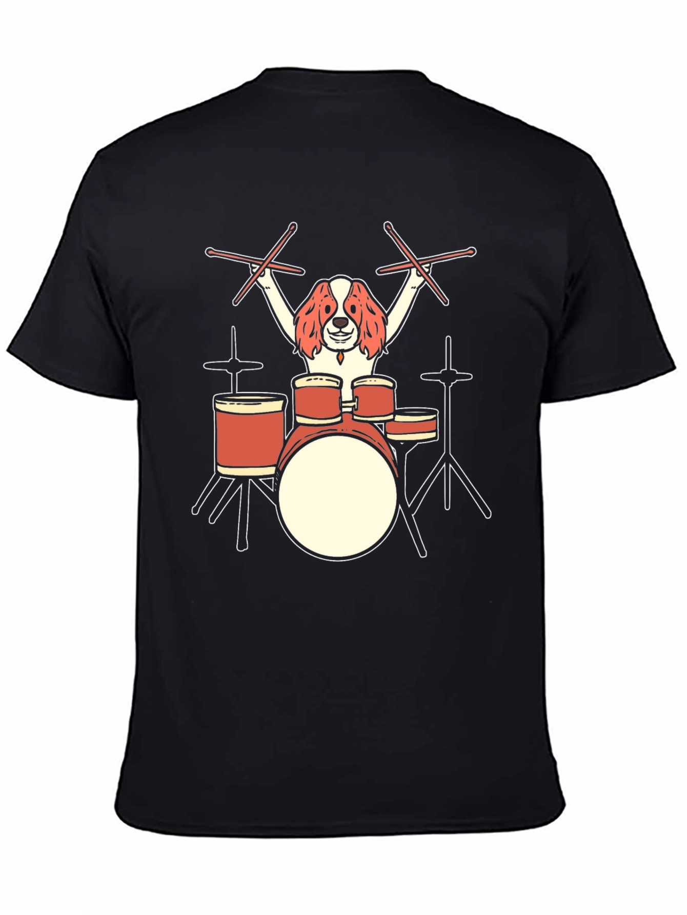 Dog Drummer Graphic T-Shirt - Black Cotton Tee