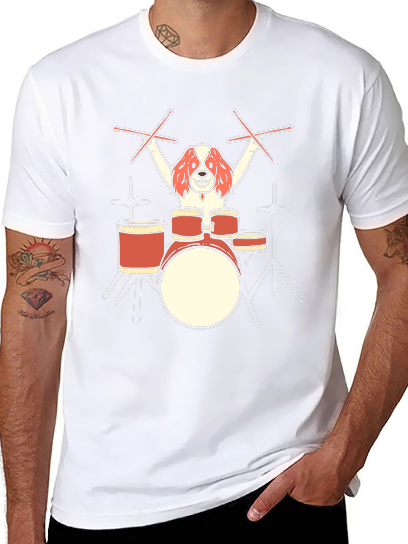 Dog Drummer Graphic T-Shirt - Black Cotton Tee