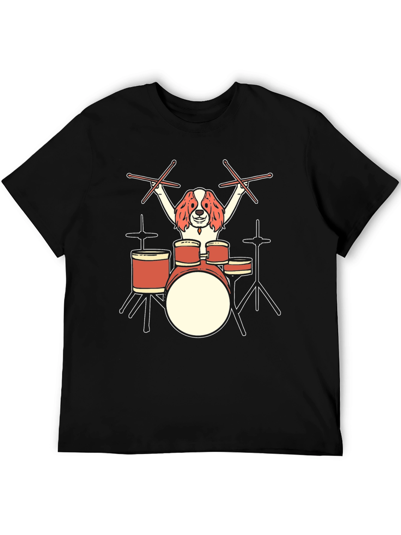Dog Drummer Graphic T-Shirt - Black Cotton Tee