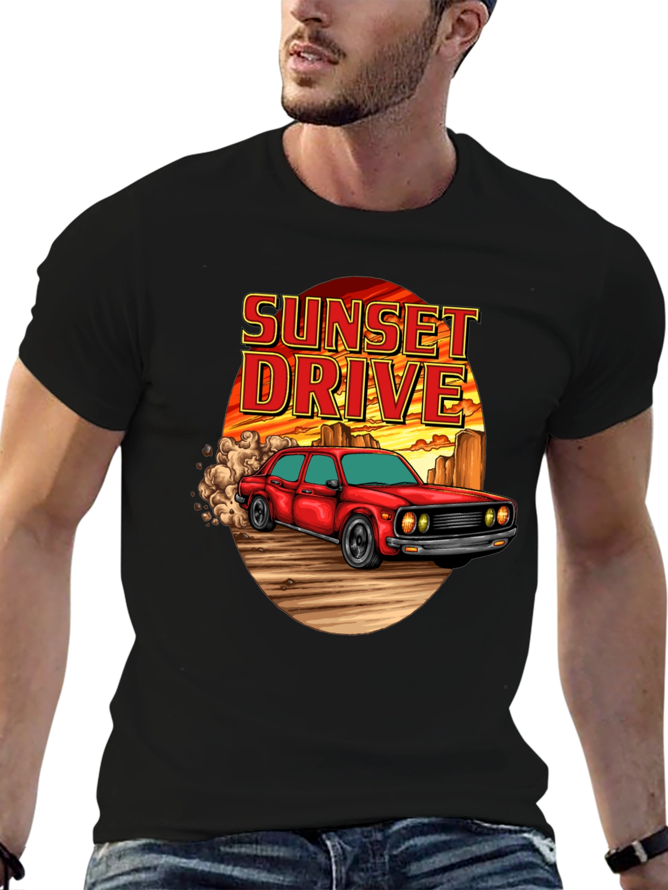 Sunset Drive Graphic T-Shirt - Classic Car Tee