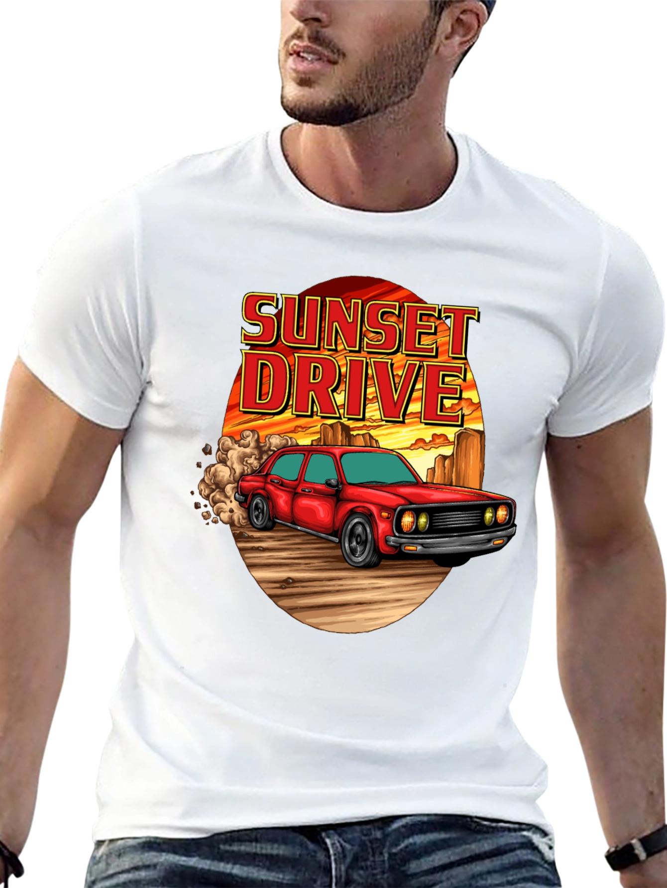 Sunset Drive Graphic T-Shirt - Classic Car Tee