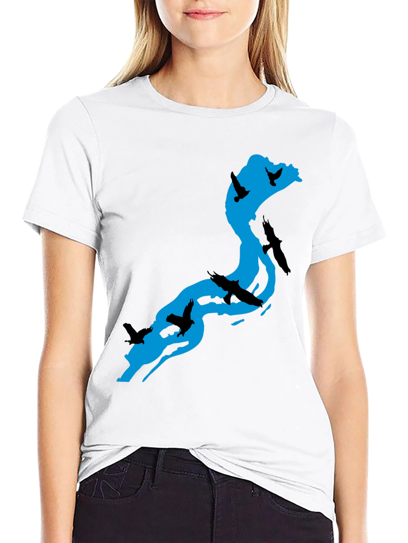 River Birds Graphic T-Shirt - Black Cotton Tee