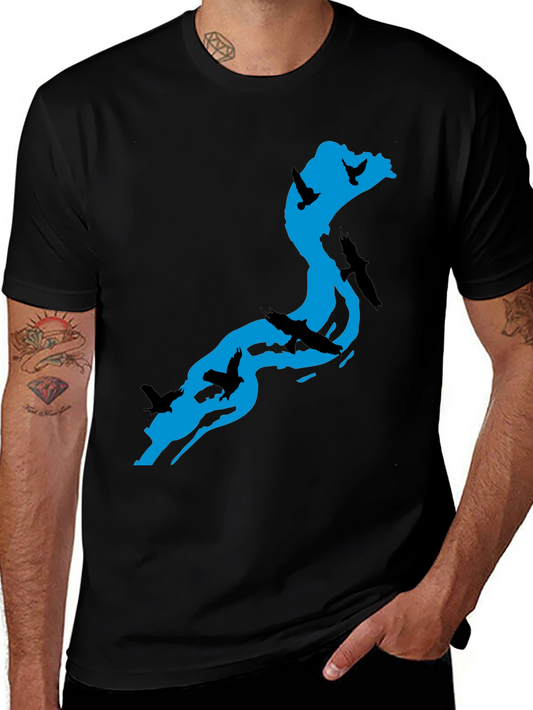 River Birds Graphic T-Shirt - Black Cotton Tee