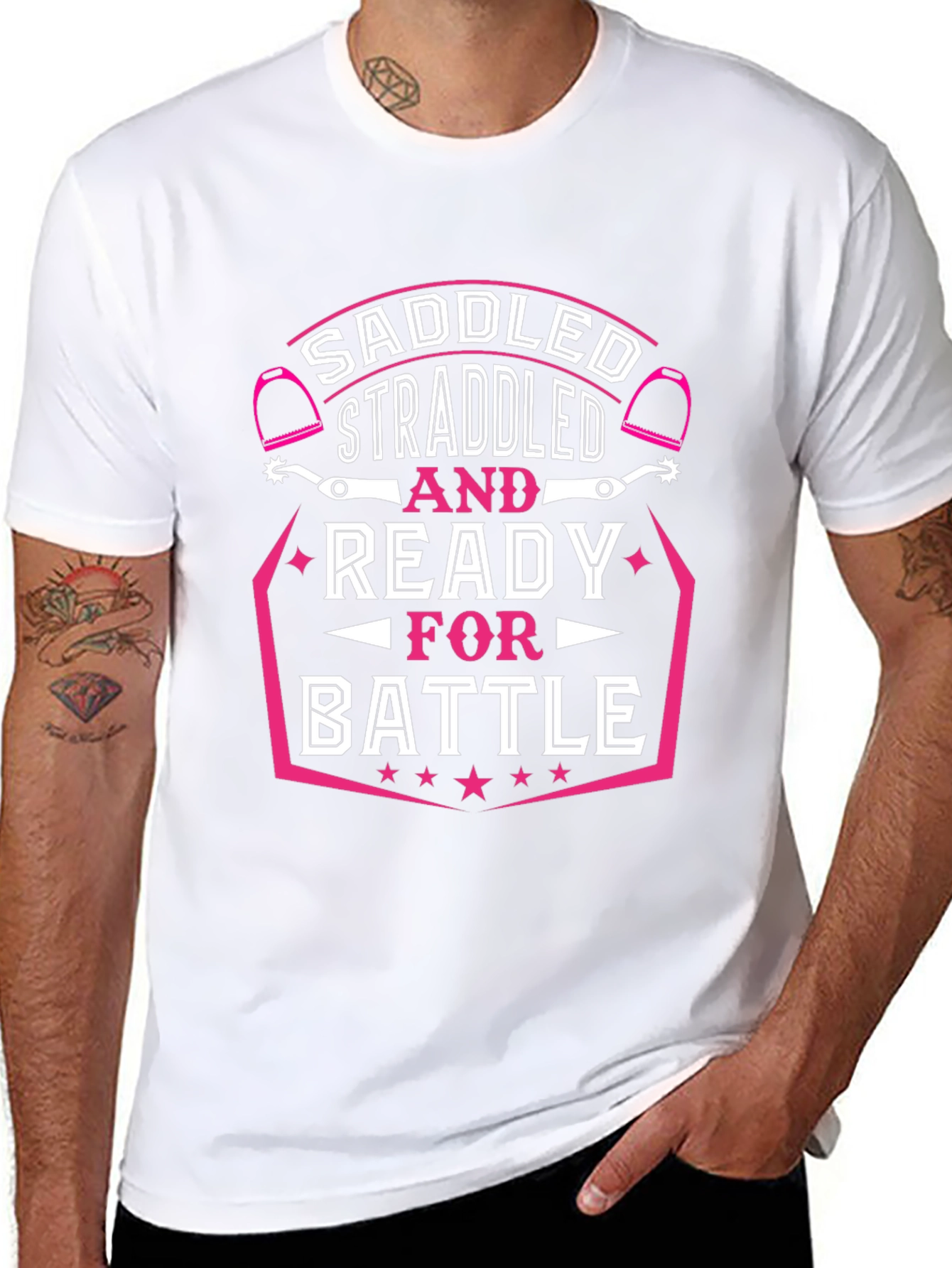 Saddled Straddled Ready for Battle Black T-Shirt