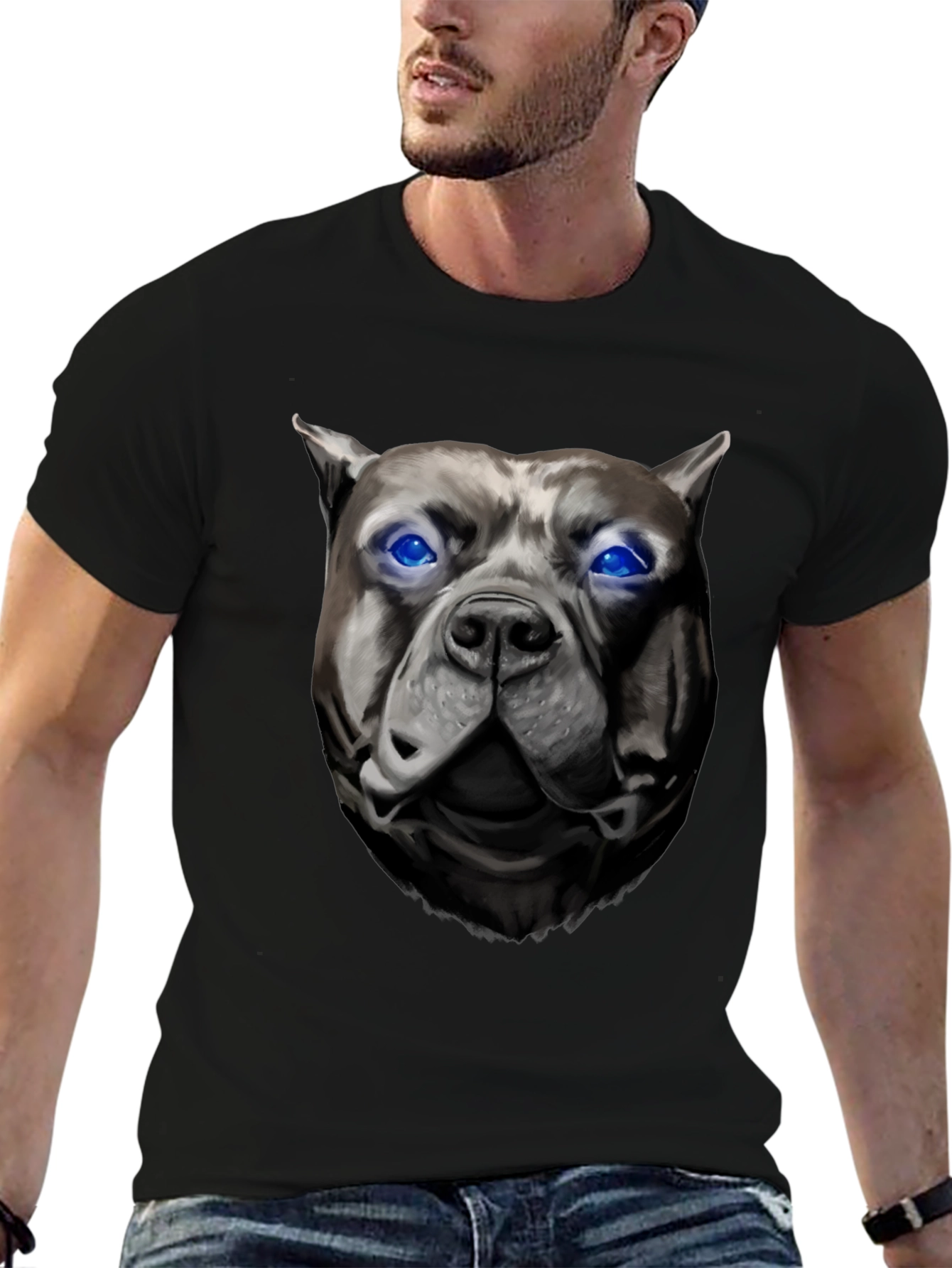 Cool Pitbull Dog Head Black T-Shirt