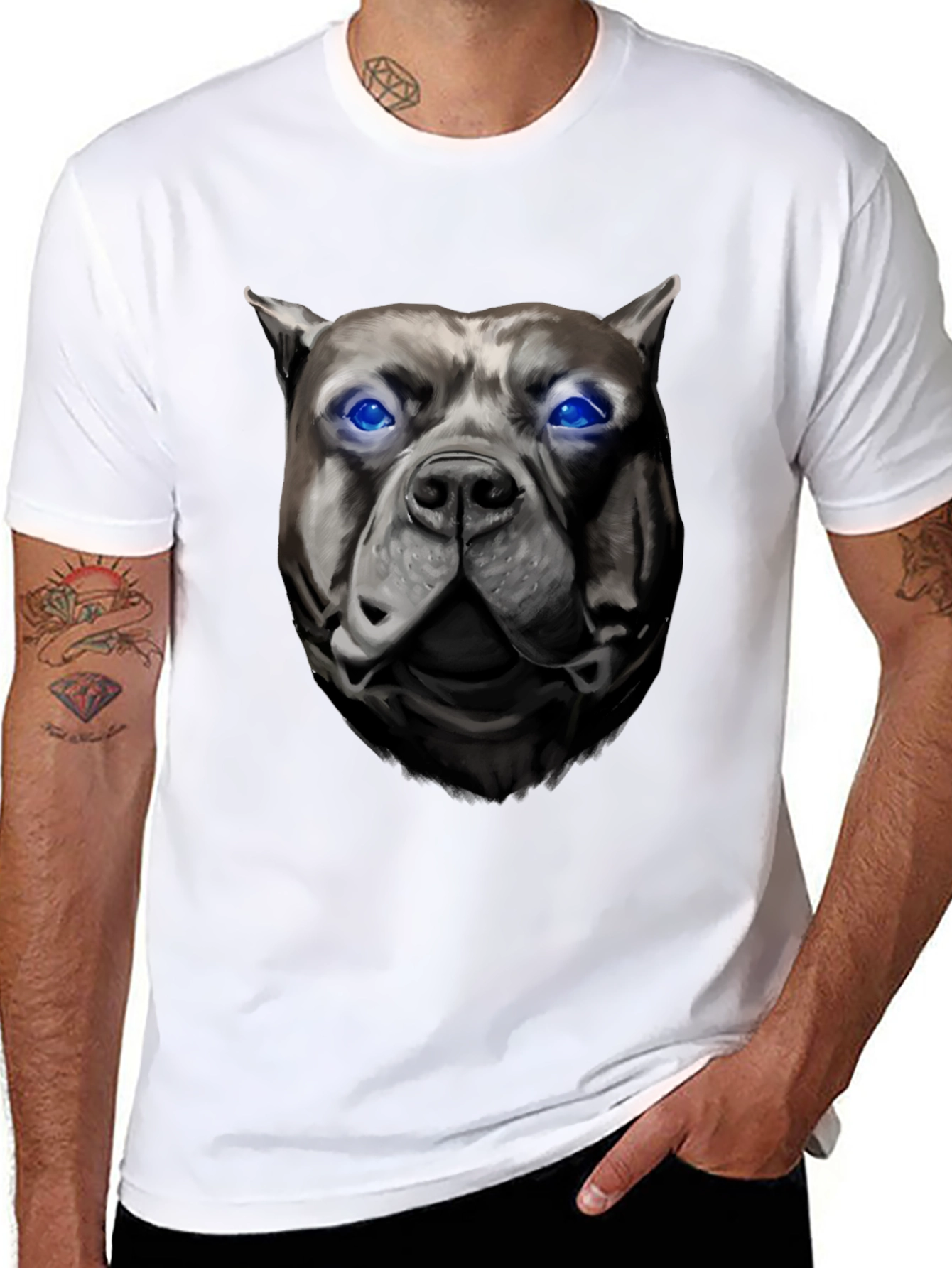 Cool Pitbull Dog Head Black T-Shirt