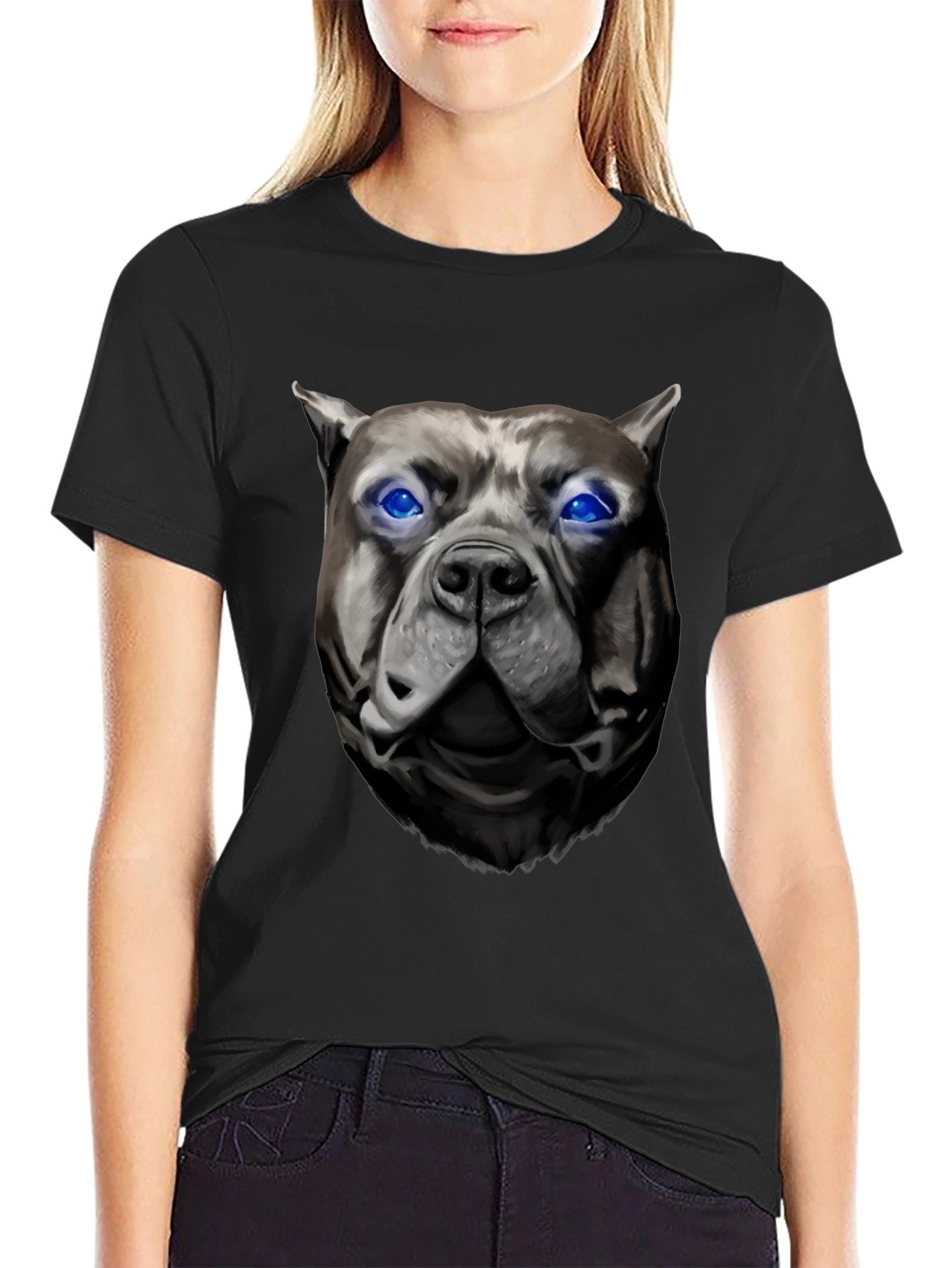 Cool Pitbull Dog Head Black T-Shirt