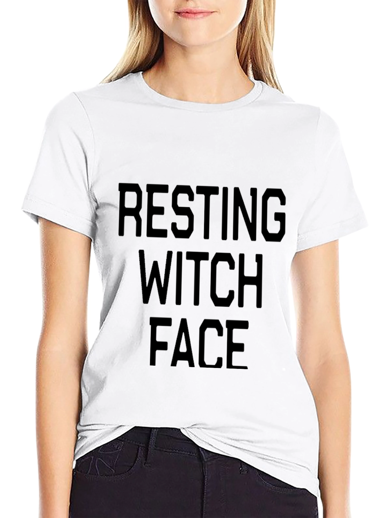 Resting Witch Face Graphic T-Shirt - Black