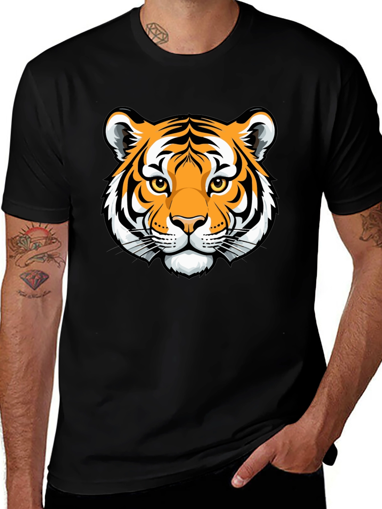 Tiger Graphic Black T-Shirt - Stylish Animal Print Tee