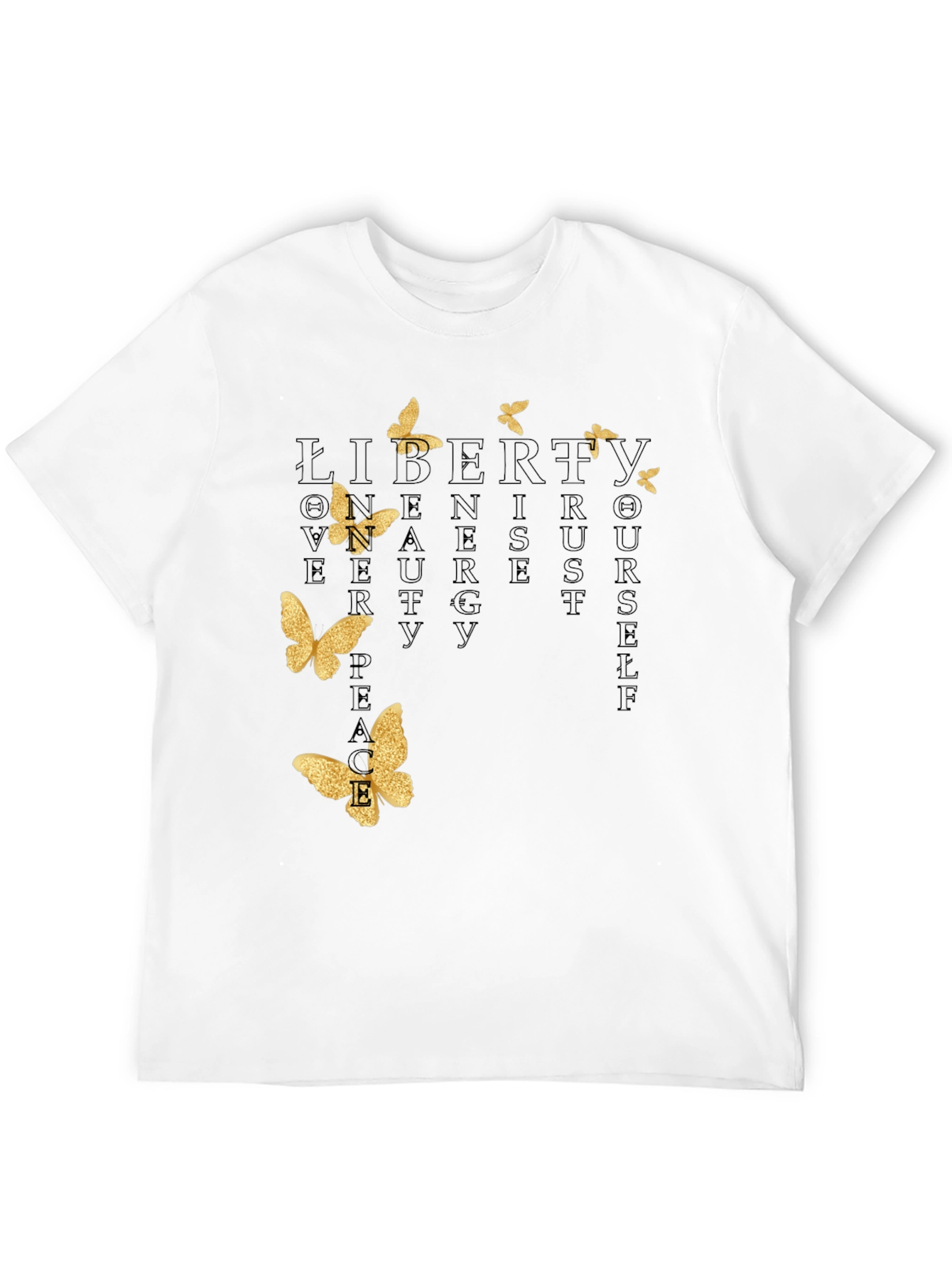 Black T-Shirt with Butterfly and Inspirational Word Art