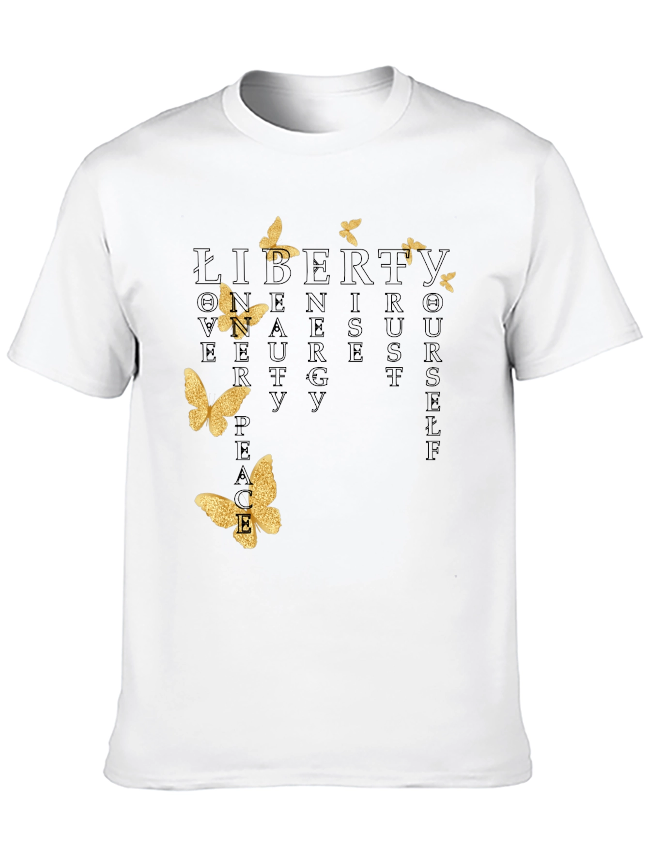Black T-Shirt with Butterfly and Inspirational Word Art