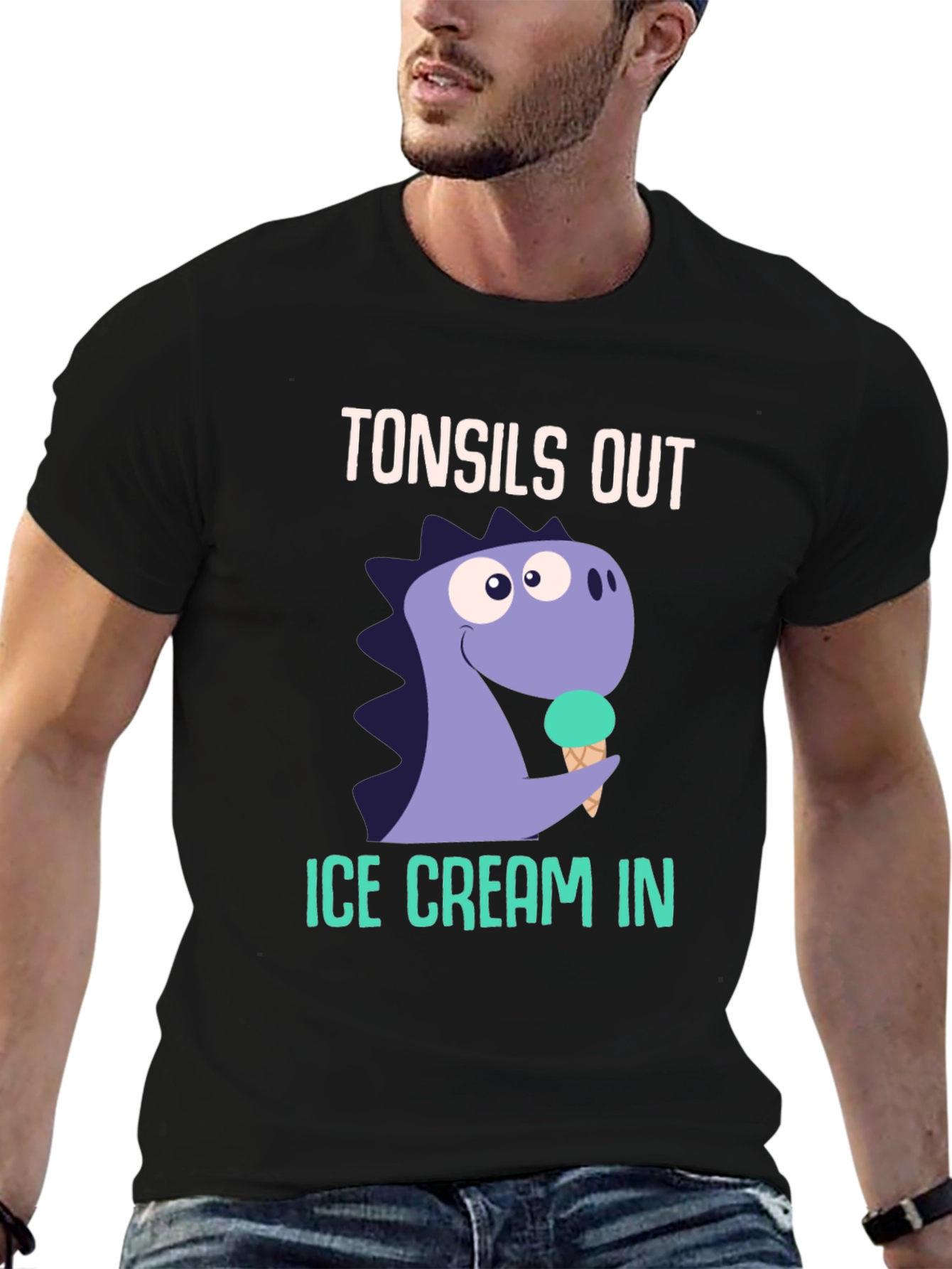 Tonsils Out Ice Cream In Dinosaur Graphic T-Shirt