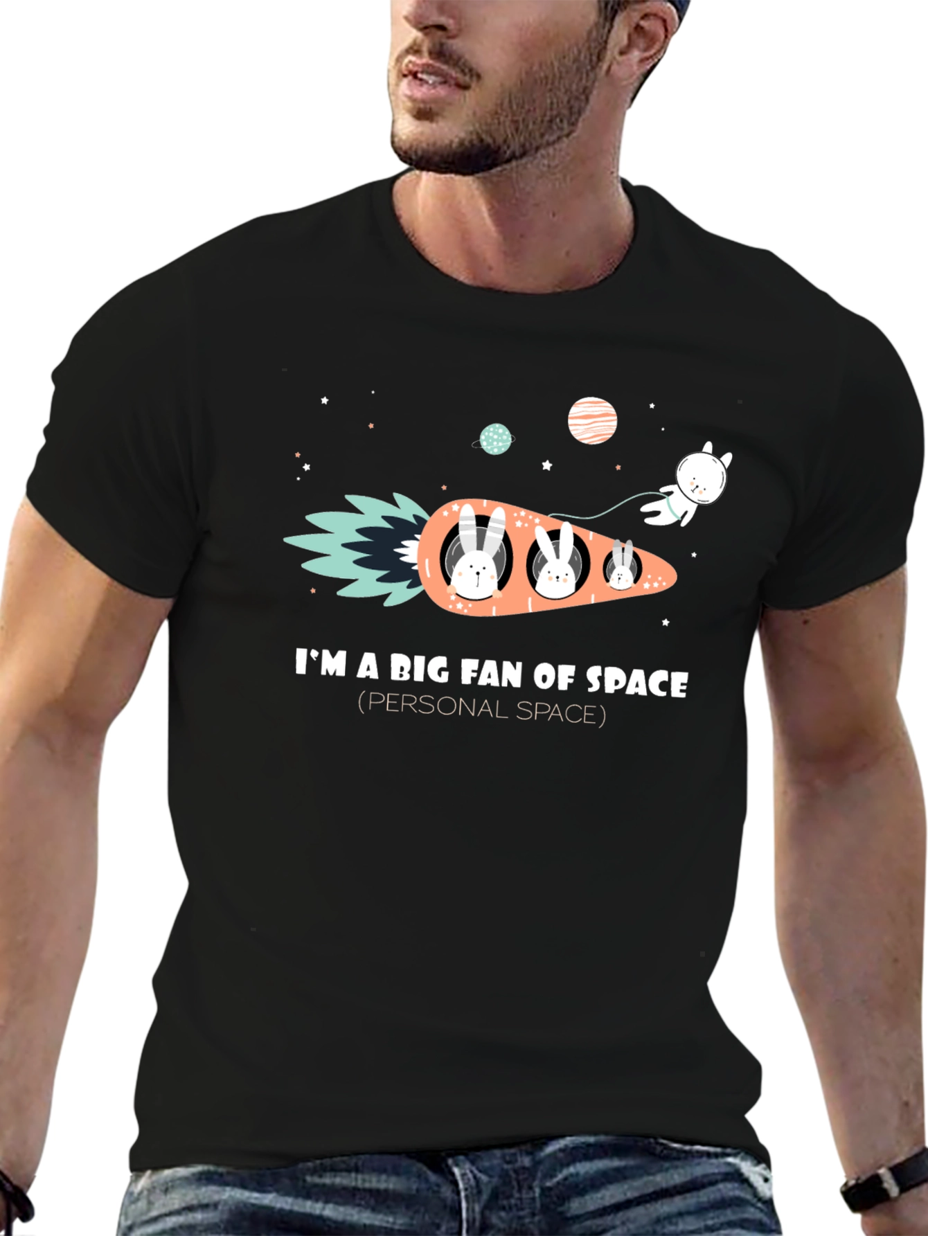 Space Fan Rabbit Carrot Rocket T-Shirt