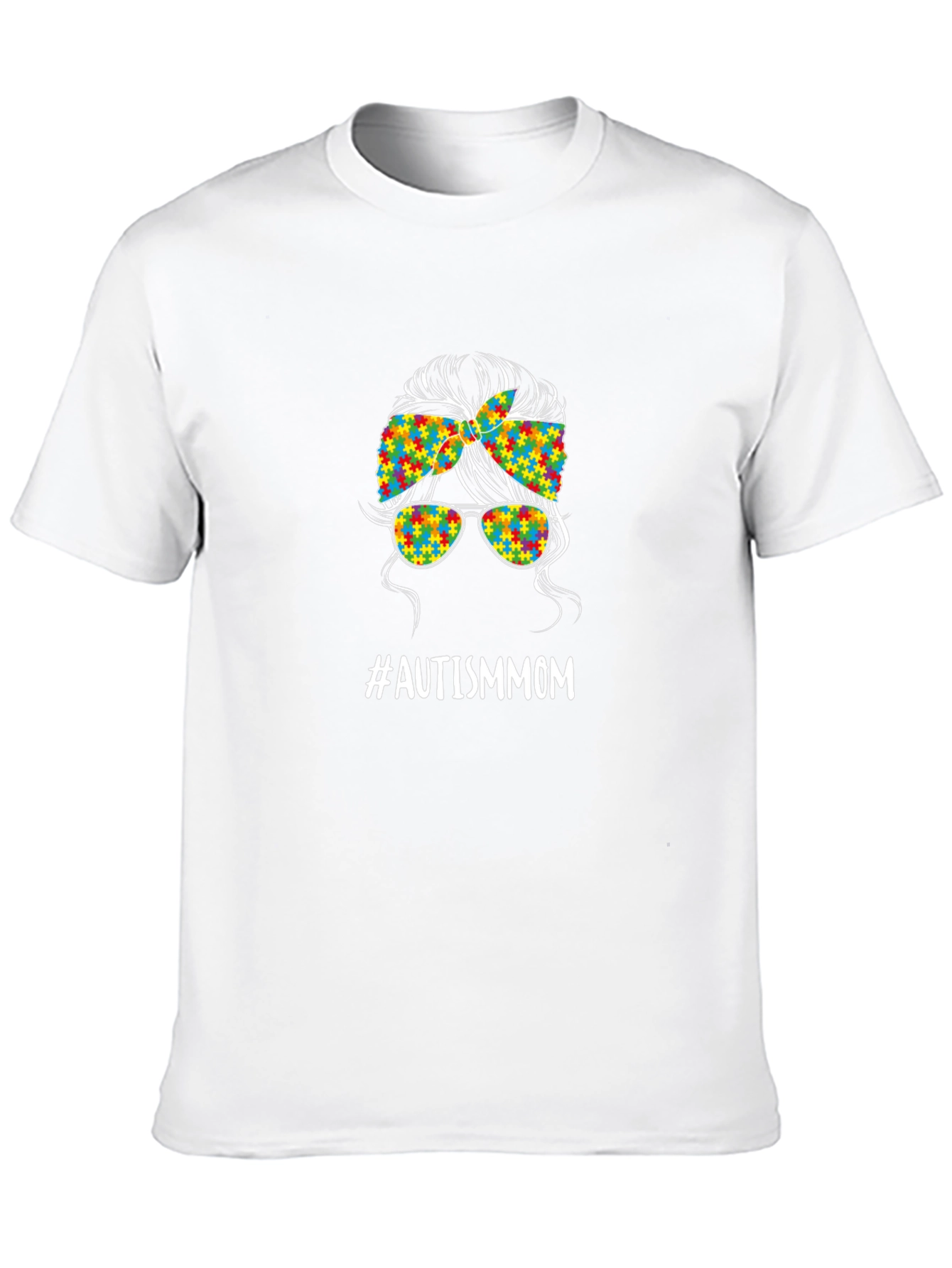 Autism Mom Messy Bun T-Shirt - Puzzle Piece Design