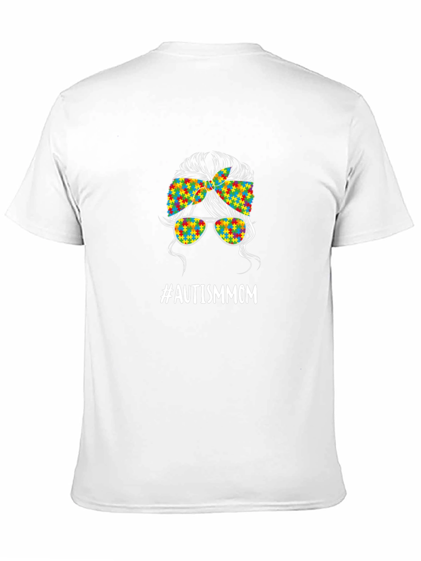 Autism Mom Messy Bun T-Shirt - Puzzle Piece Design