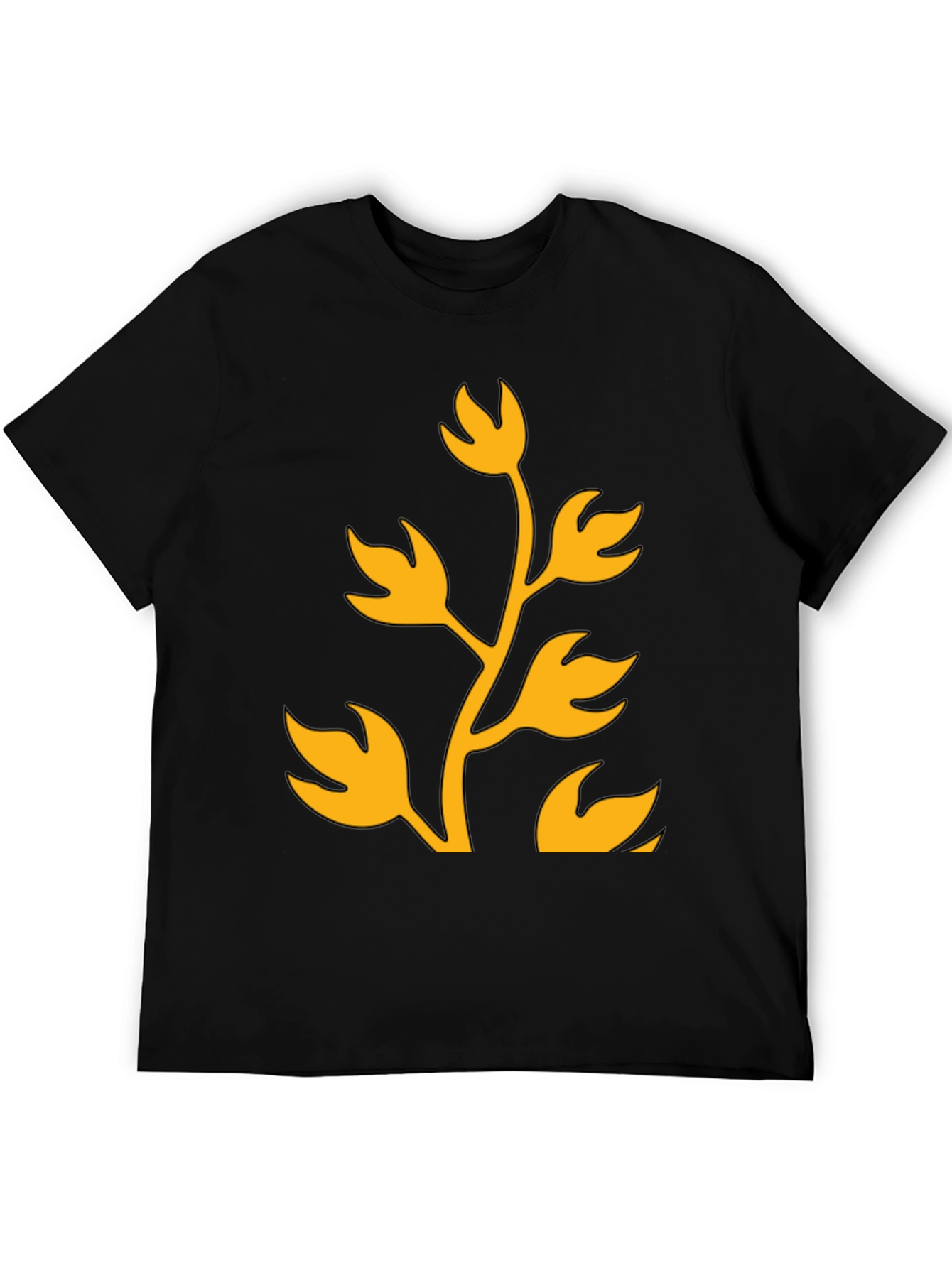Floral Design T-Shirt - Black with Gold Print