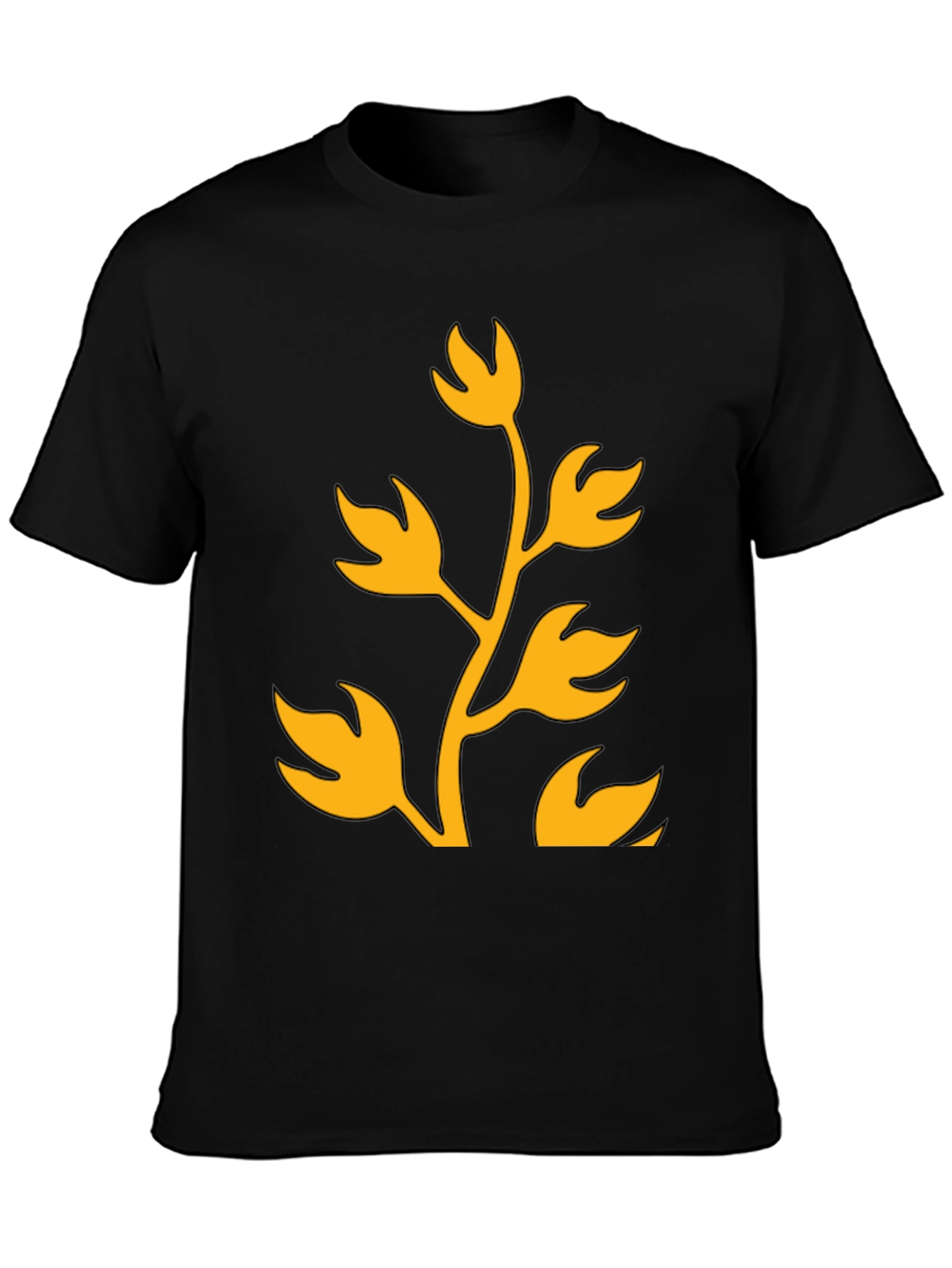 Floral Design T-Shirt - Black with Gold Print