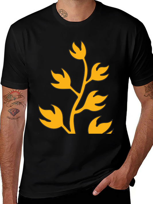 Floral Design T-Shirt - Black with Gold Print
