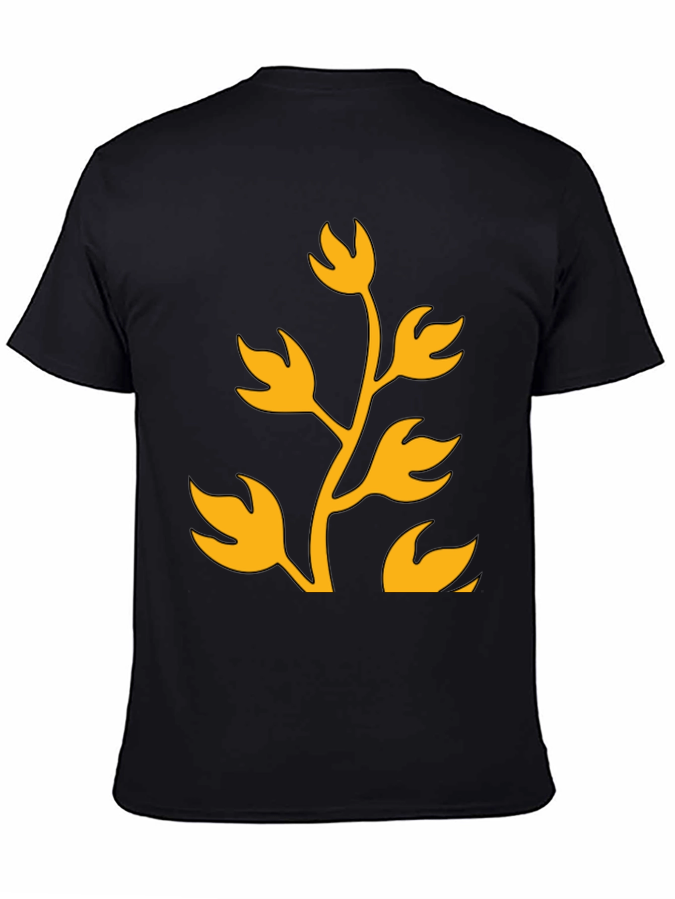 Floral Design T-Shirt - Black with Gold Print