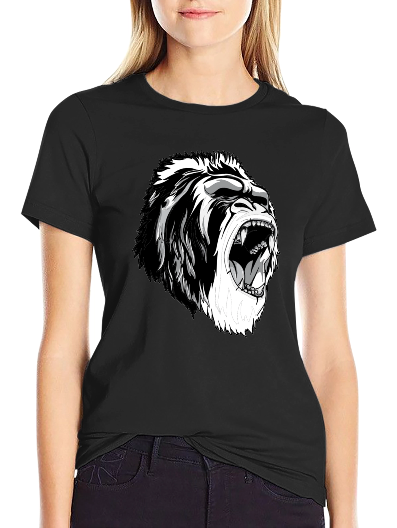 Roaring Gorilla Graphic Tee - Black Cotton