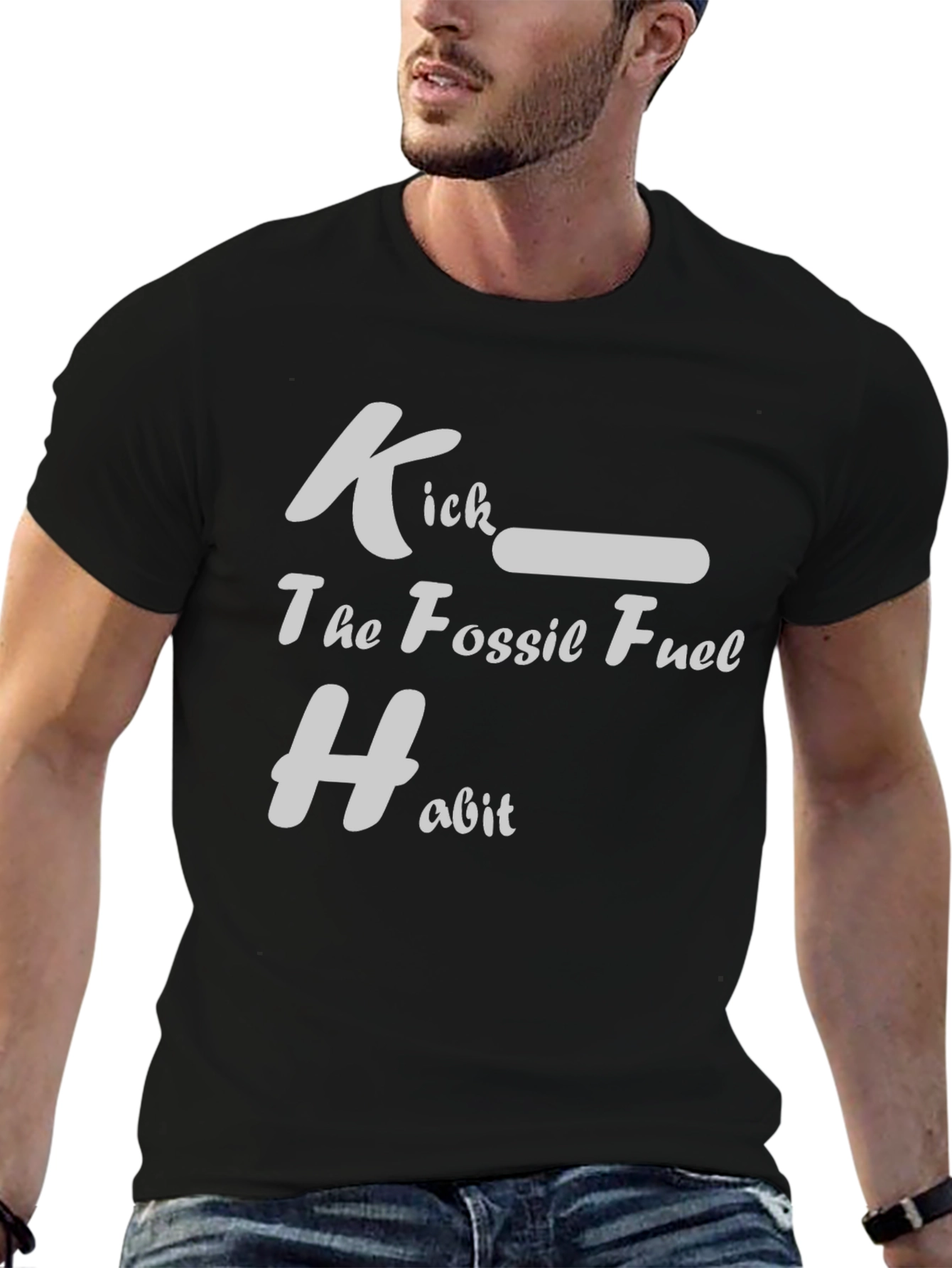 Eco-Friendly Kick the Fossil Fuel Habit Black T-Shirt