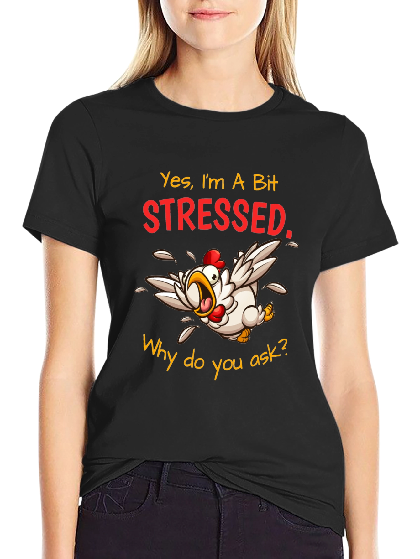 Stressed Chicken Graphic T-Shirt - Funny Animal Tee