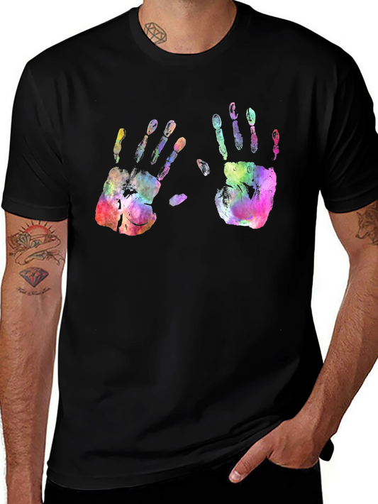 Colorful Handprint Graphic Black T-Shirt