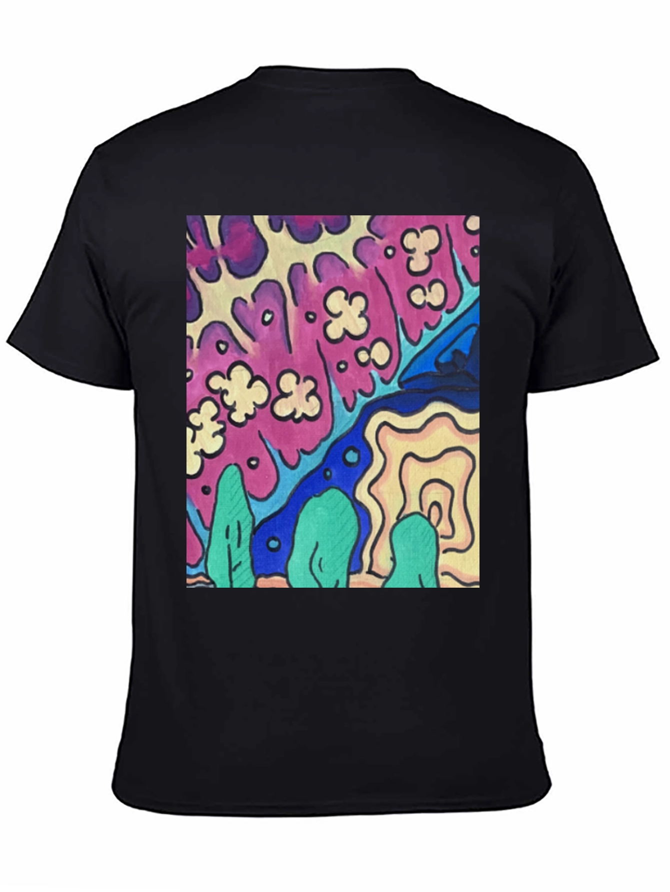 Psychedelic Art Graphic T-Shirt Black Crew Neck Tee