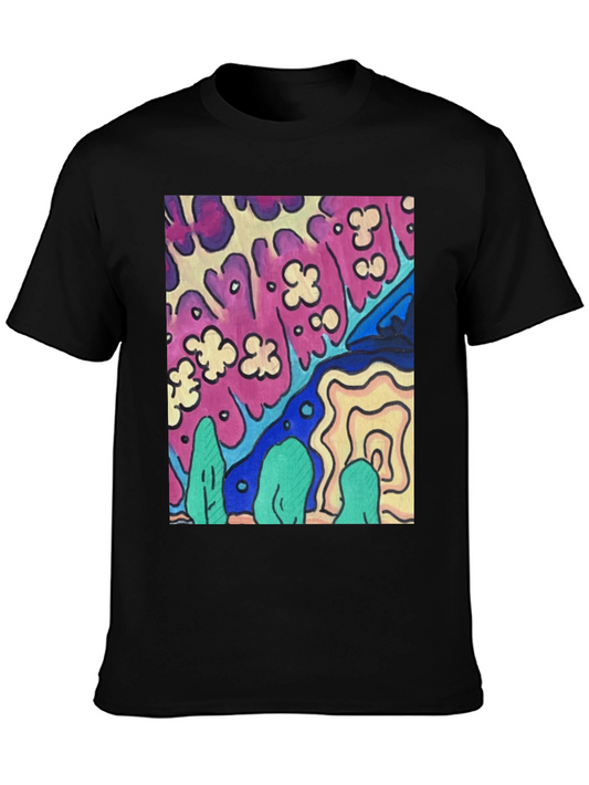 Psychedelic Art Graphic T-Shirt Black Crew Neck Tee