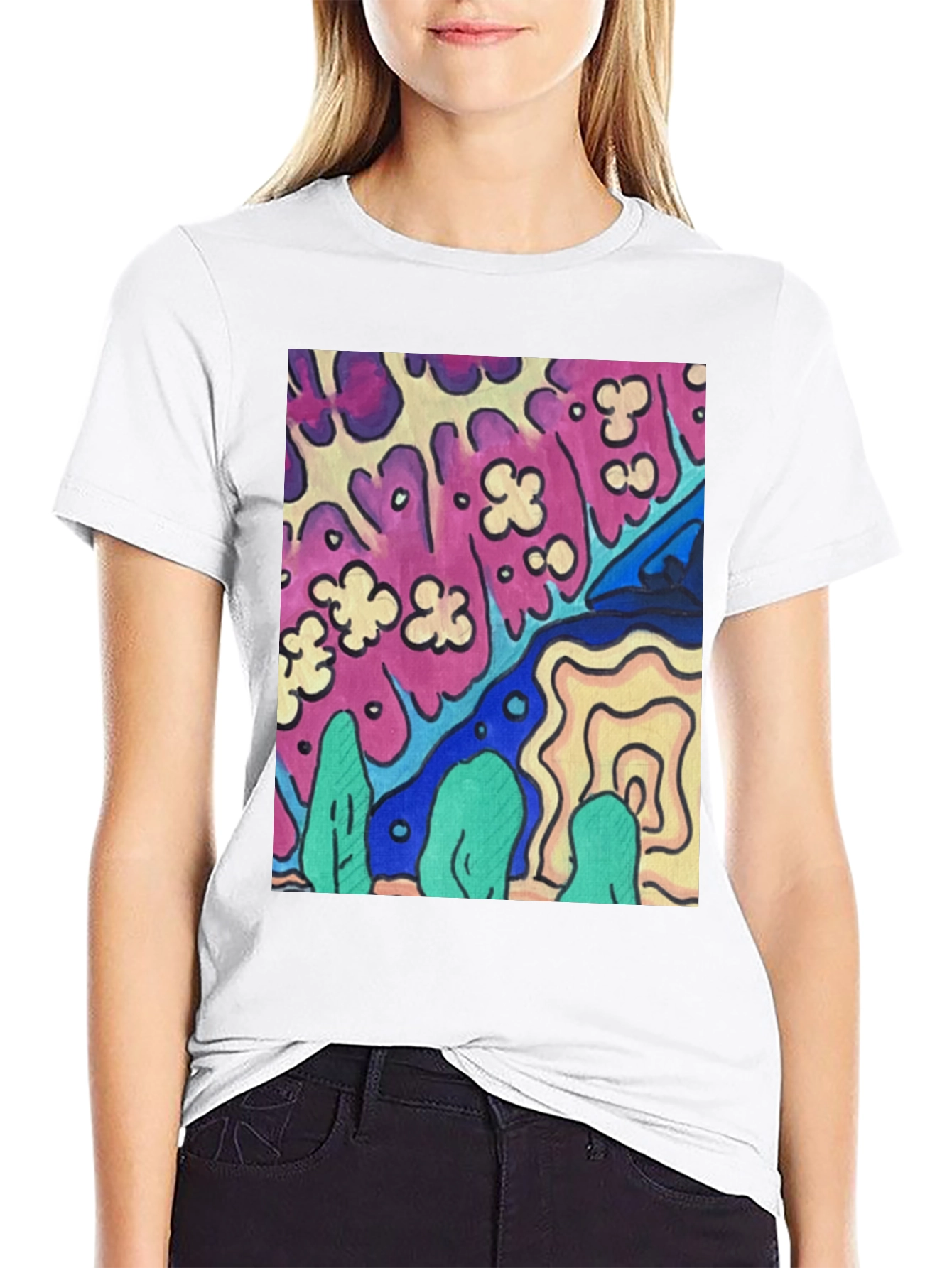 Psychedelic Art Graphic T-Shirt Black Crew Neck Tee
