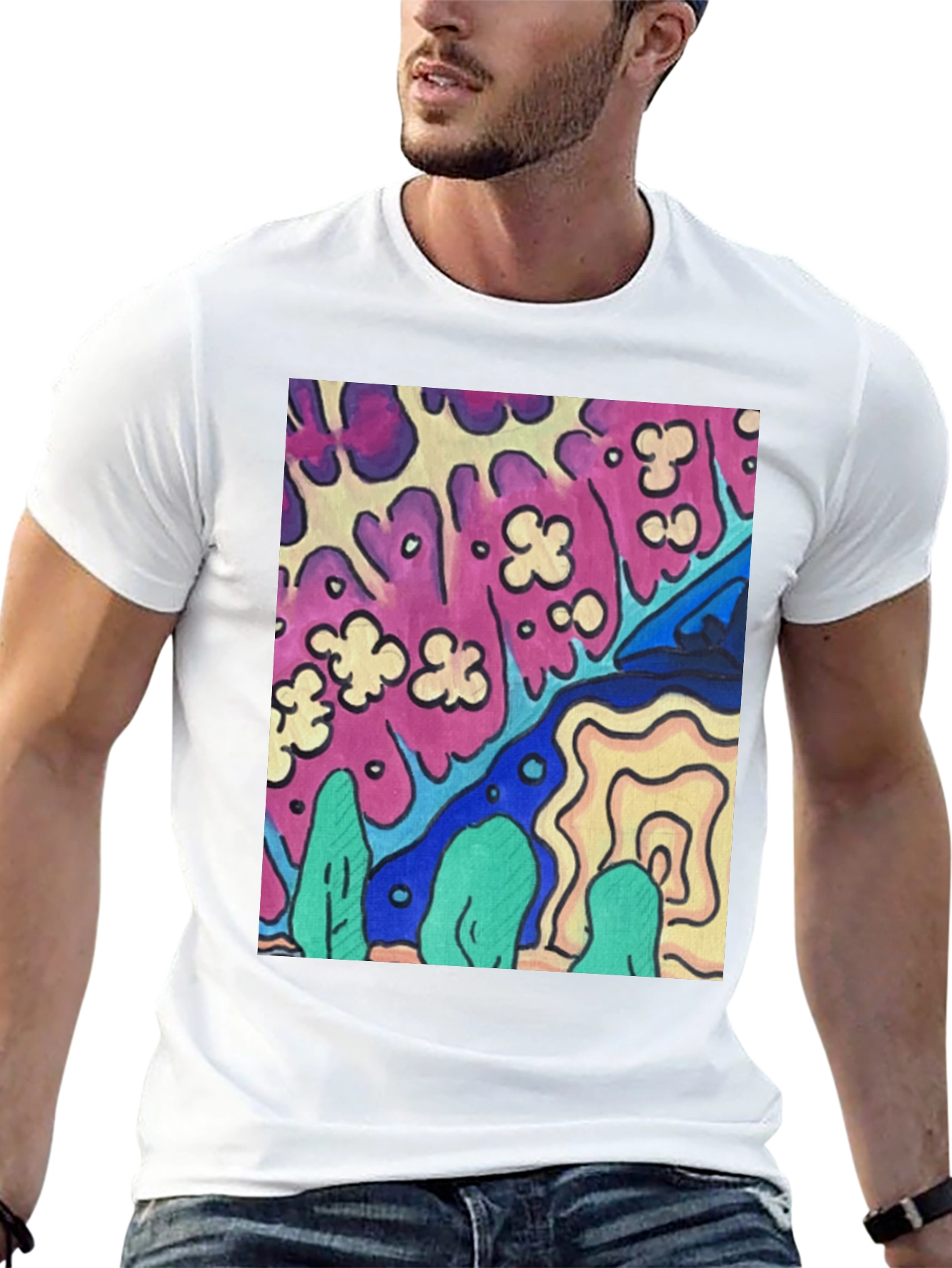 Psychedelic Art Graphic T-Shirt Black Crew Neck Tee