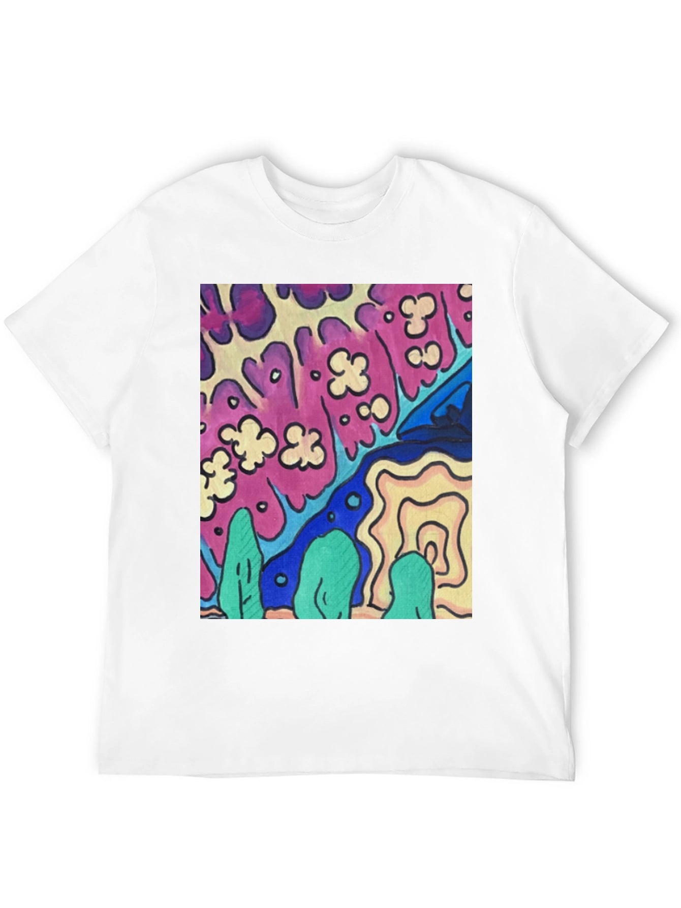 Psychedelic Art Graphic T-Shirt Black Crew Neck Tee