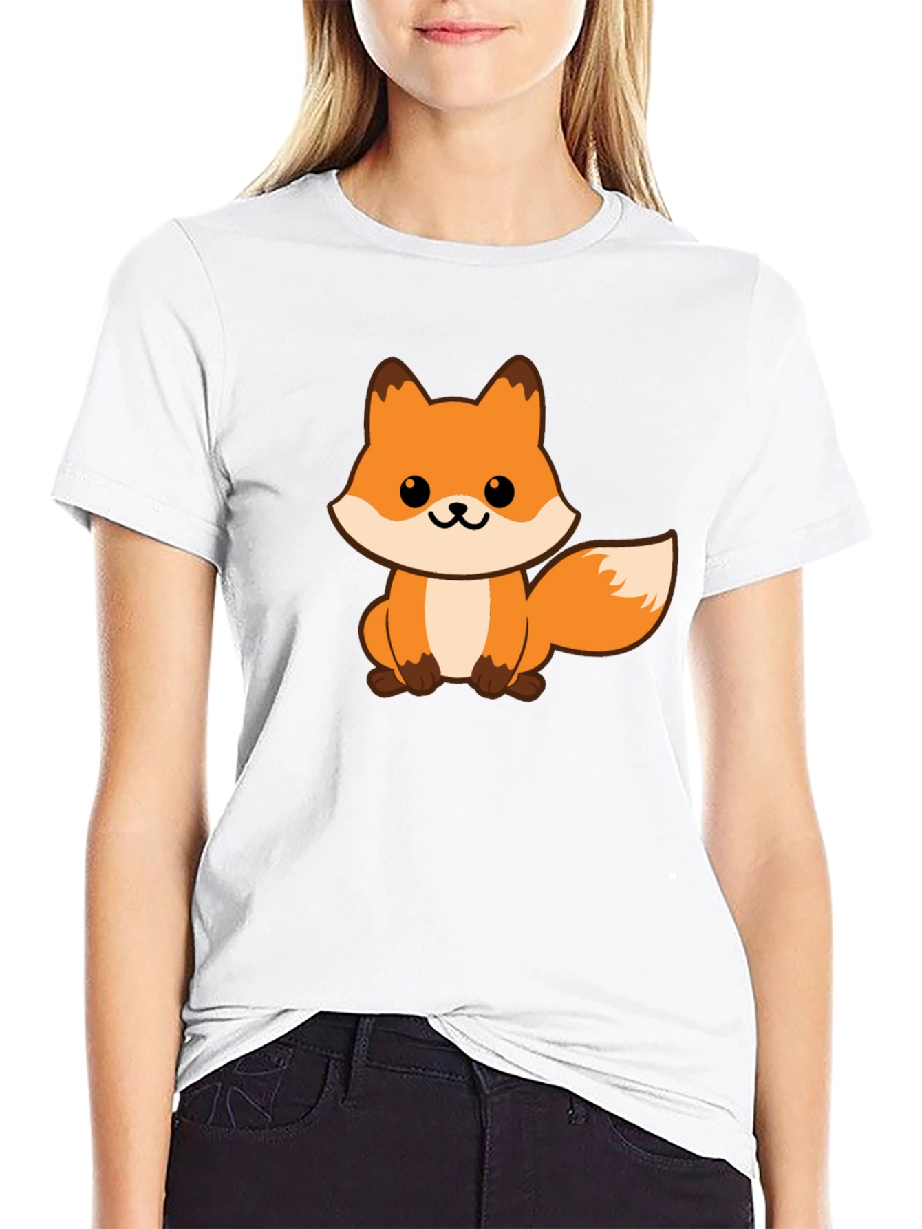 Cute Fox Graphic Black T-Shirt