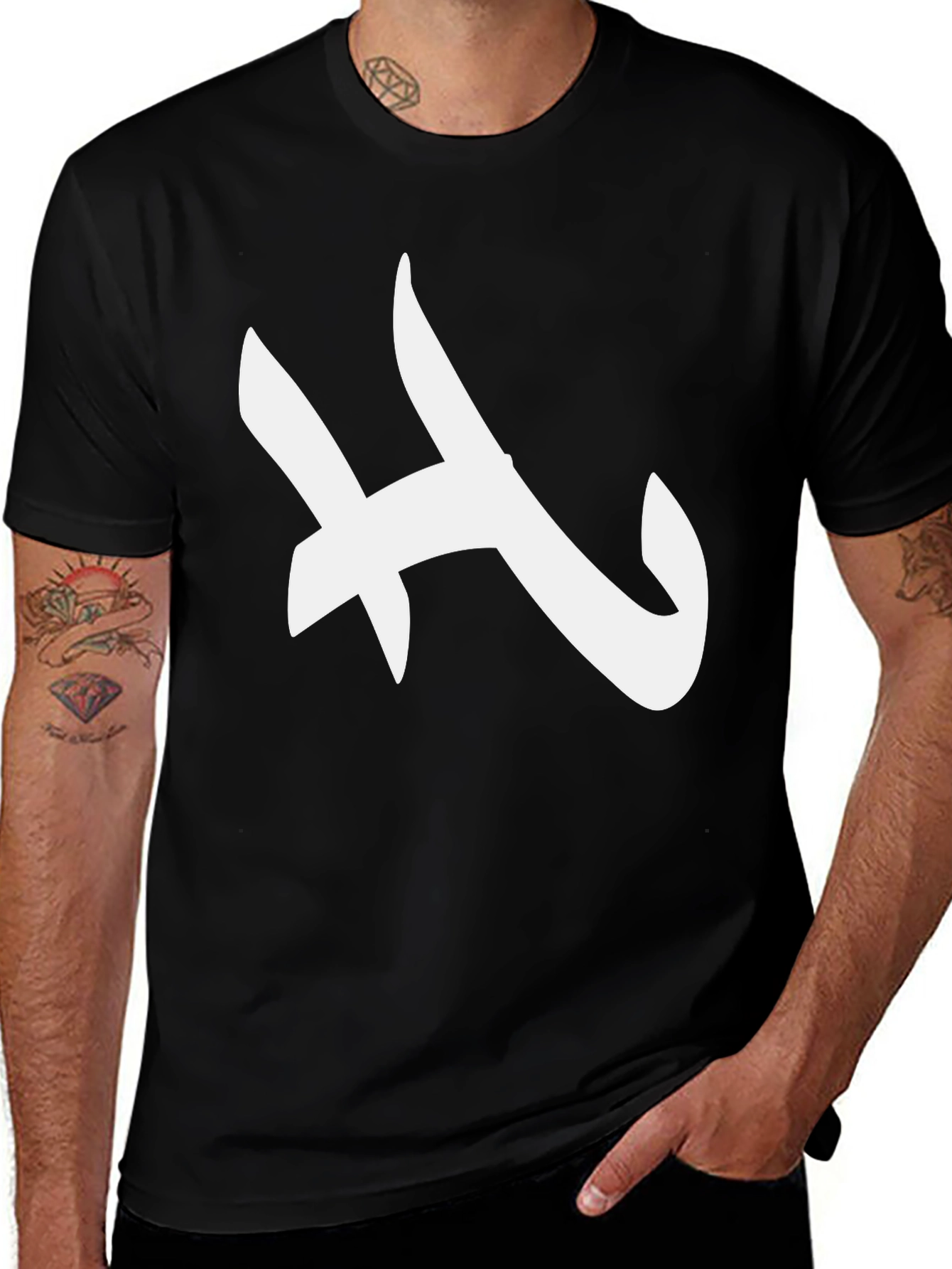 Modern White Abstract Graphic Black Tee